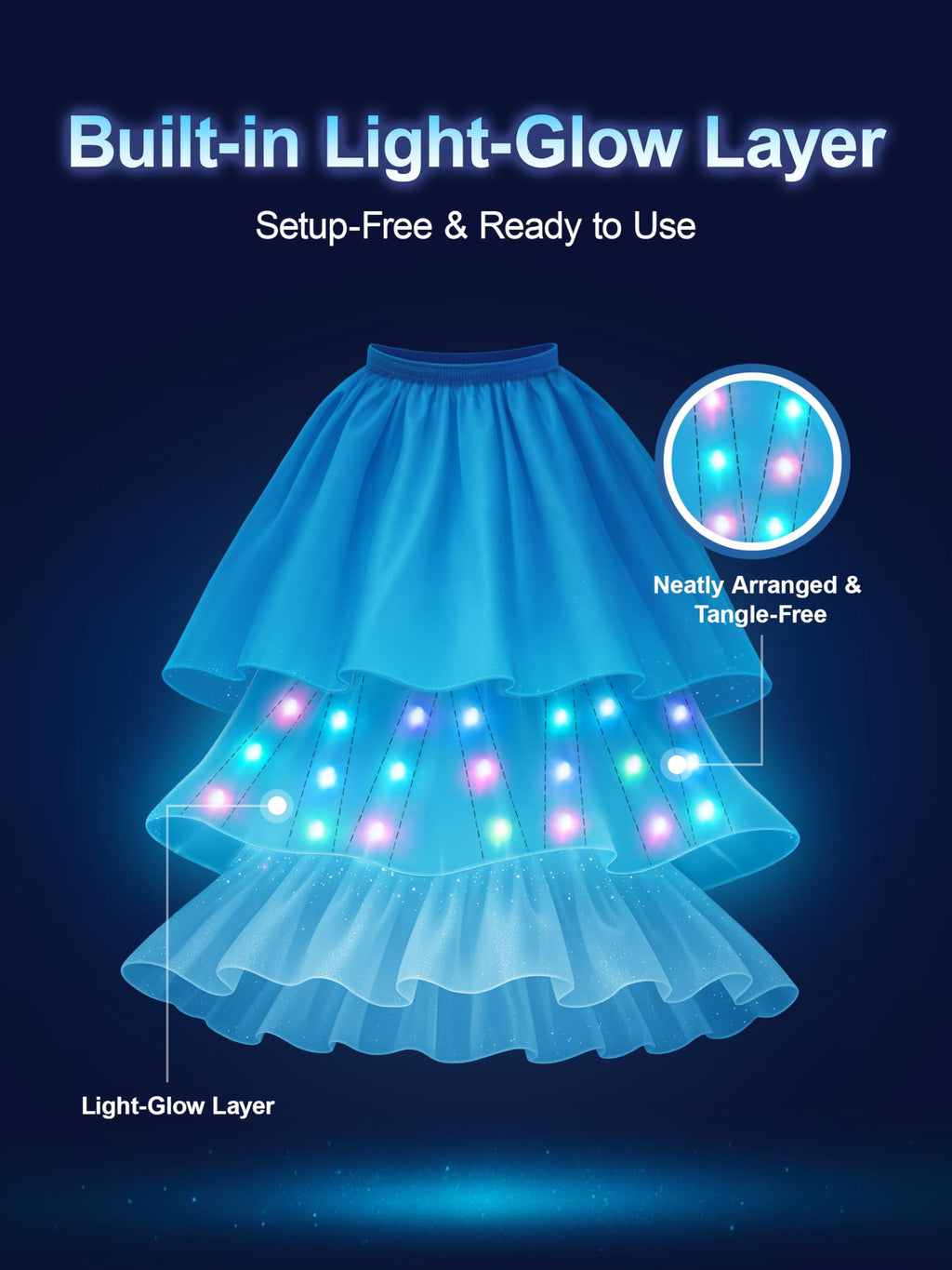 Princess Costume for Girls, RGB Light Up Princess Dress up Birthday Syncs Music App Control, Halloween costume 3-9