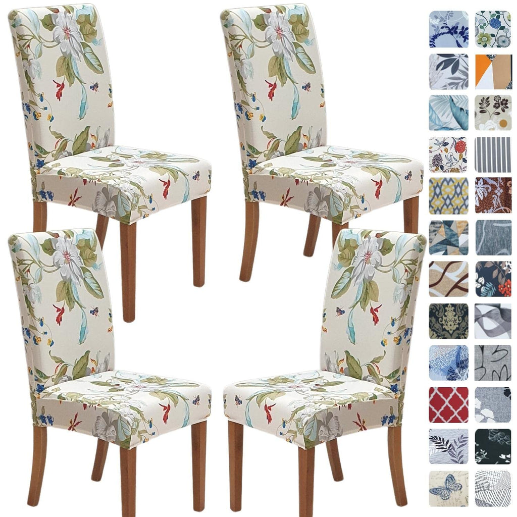 SPRINGRICO Chair Covers for Dining Room 6 Pack, Stretch Dining Chair Cover, Washable Spandex Kitchen Parsons Chair Slipcovers, Removable Seat Protector for Home or Party (Set of 6, Floral Beige)