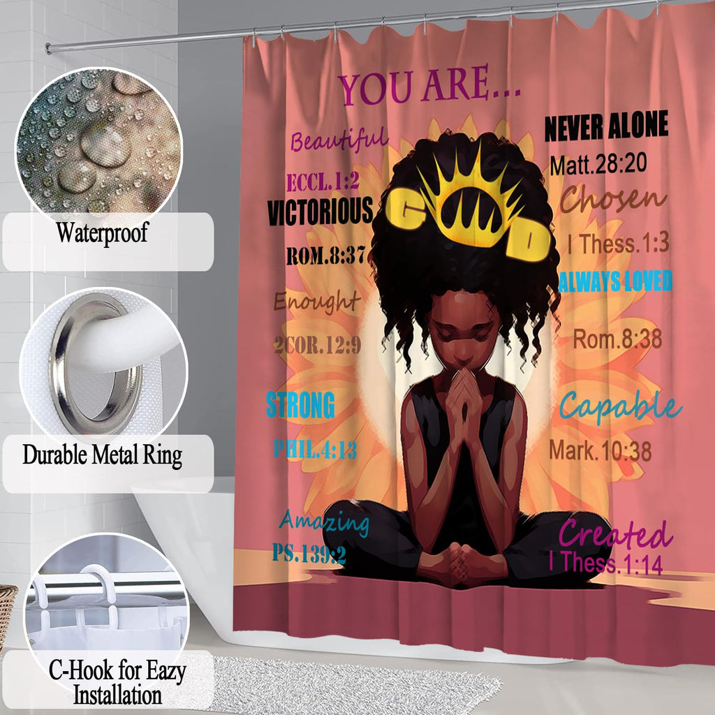 African American Shower Curtain Sets for Bathroom, Black Praying King Bathroom Sets with Waterproof Shower Curtain and Non-Slip Rugs Toilet Lid Cover Bath Mat, Cool Unique Man Bathroom Decor Sets