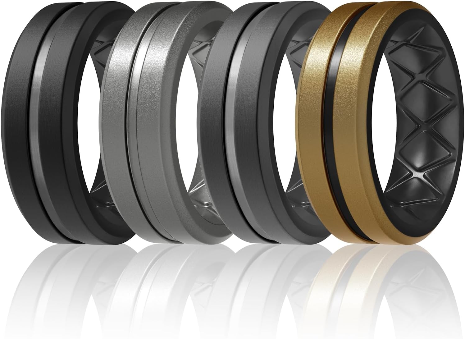 Egnaro Men's Silicone Ring 1/4/6 Multipack, Workout Travel Rubber Wedding Bands For Him, 8mm Width 2mm Thickness