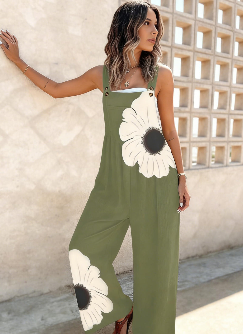 Women's Jumpsuits 2026 Summer Floral Overalls One Piece Outfits Sleeveless Wide Leg Pants Rompers with Pockets