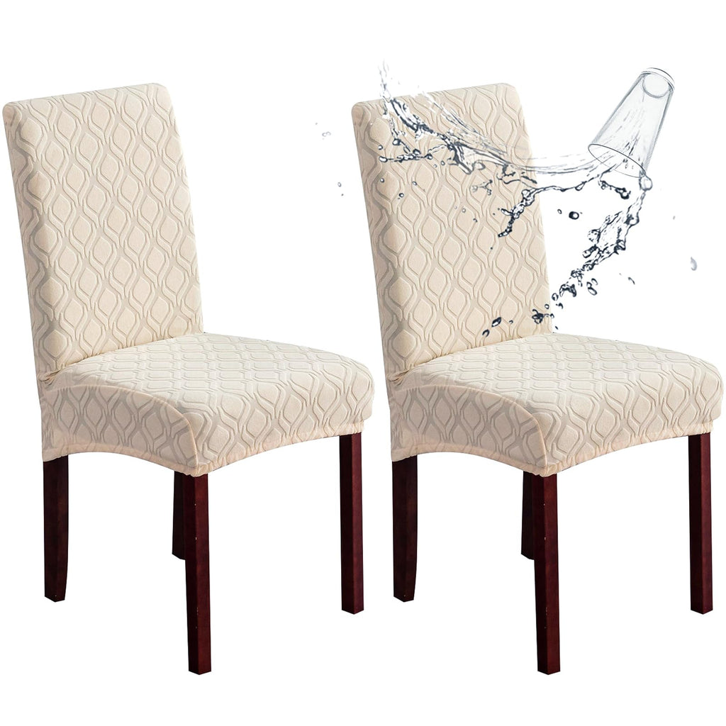 Genina Waterproof Chair Covers for Dining Room 6 Pack, Stretch Jacquard Dining Chair Cover Removable Washable Chair Protectors Cover for Kitchen, Home (Leaves-Warm Gray, 6 PCS)