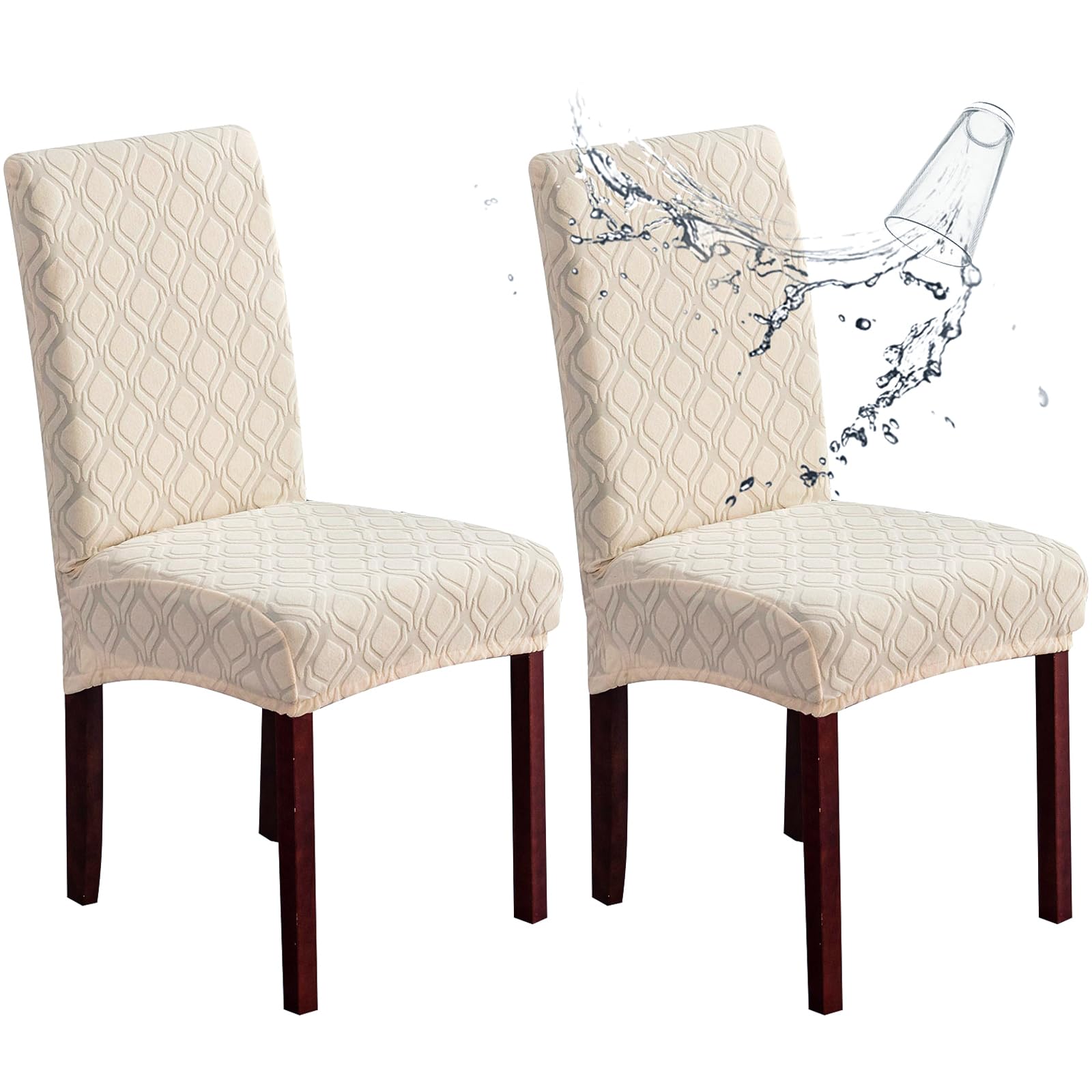 Genina Waterproof Chair Covers for Dining Room 6 Pack, Stretch Jacquard Dining Chair Cover Removable Washable Chair Protectors Cover for Kitchen, Home (Leaves-Warm Gray, 6 PCS)