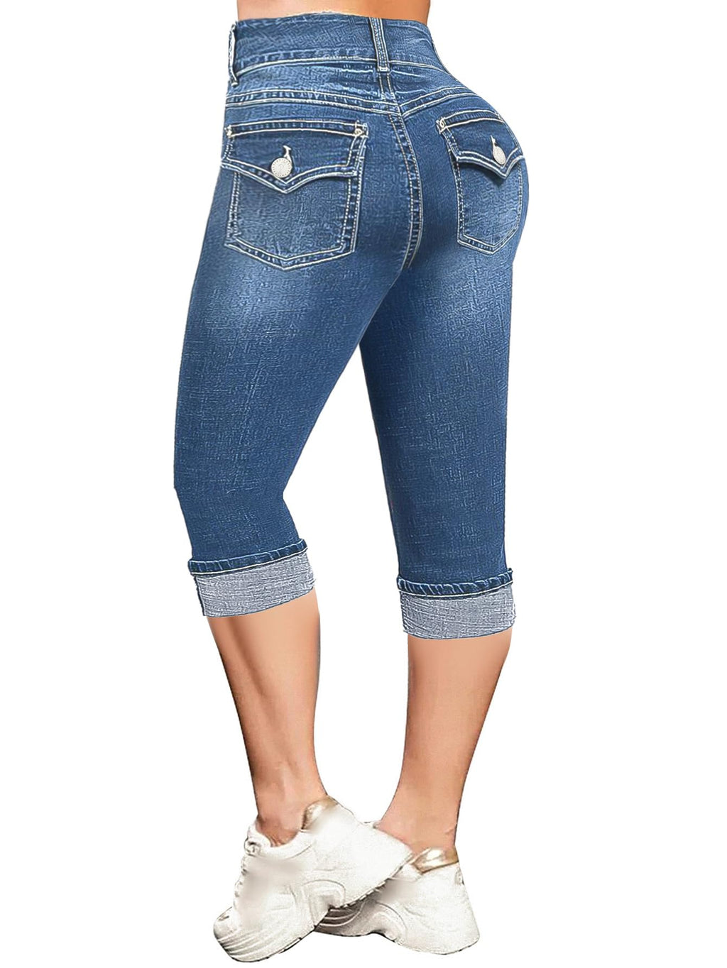 Flamingals High Waist Capris Jeans for Women Casual Summer Butt Lifting Skinny Denim Capri