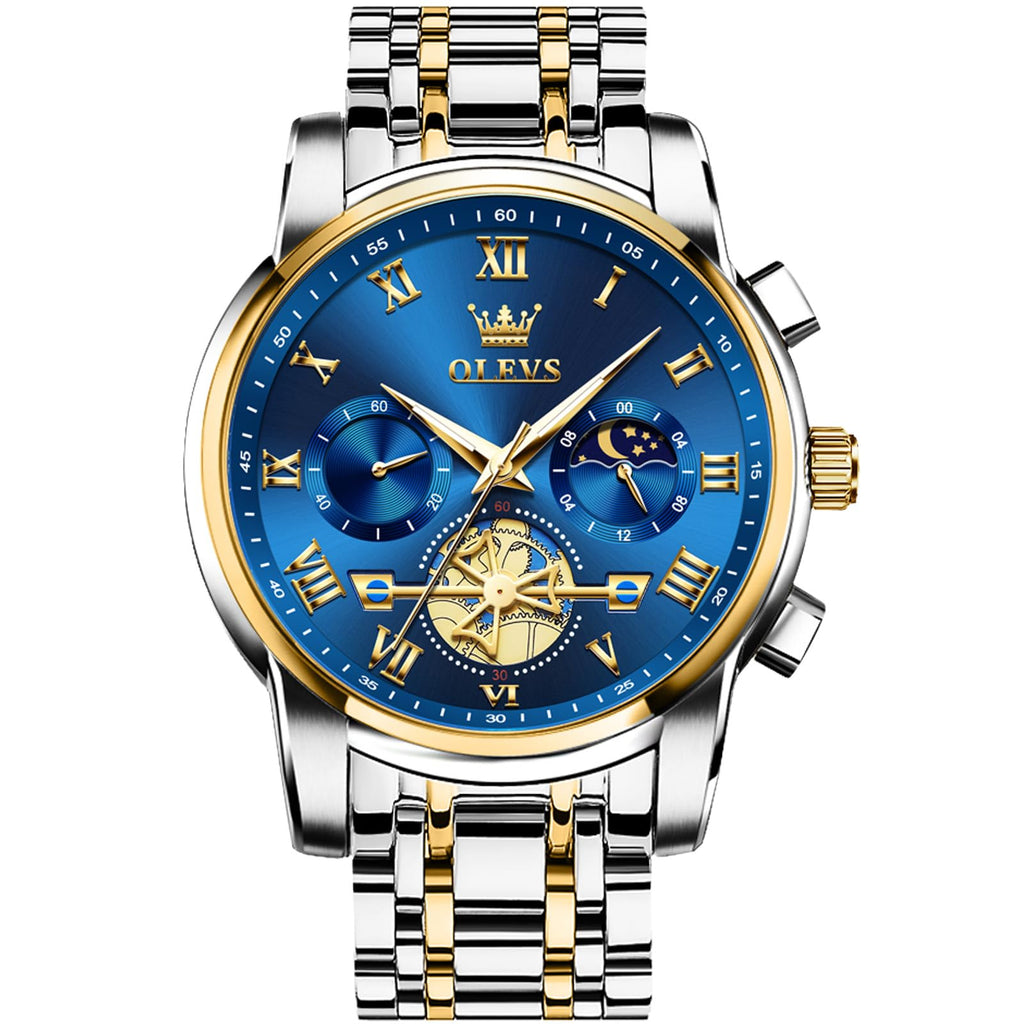 OLEVS Watches Men Waterproof Luxury Big Face Mens Watch Stainless Steel Quartz Analog Dress Watches for Men Luminous Multifunction Man Watch Relojes De Hombre
