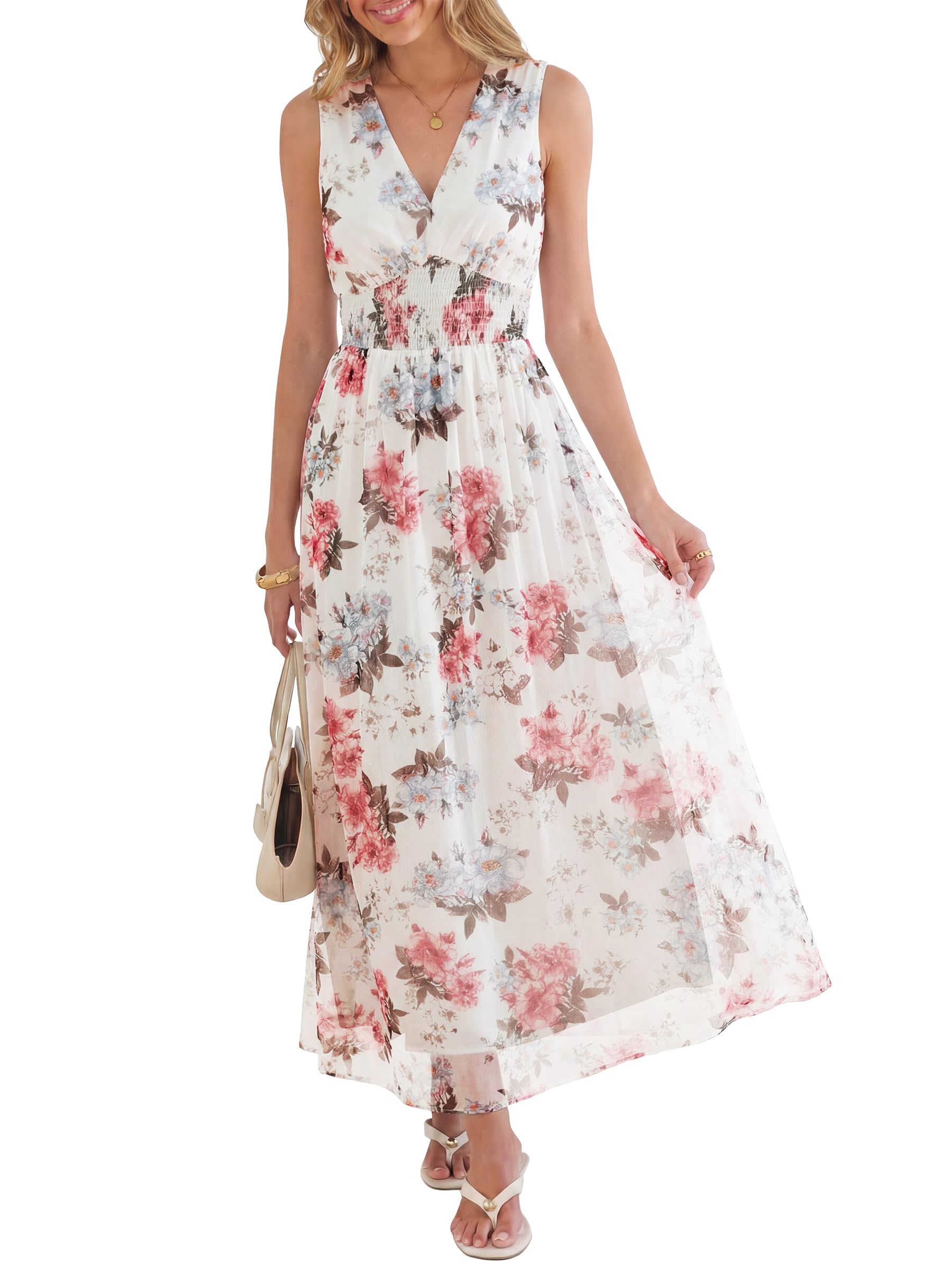 ANRABESS Womens Summer Floral Maxi Dress, A Line Tulle,Elegant for Wedding Guest & Beach Vacation,Flowy Casual Boho Outfits