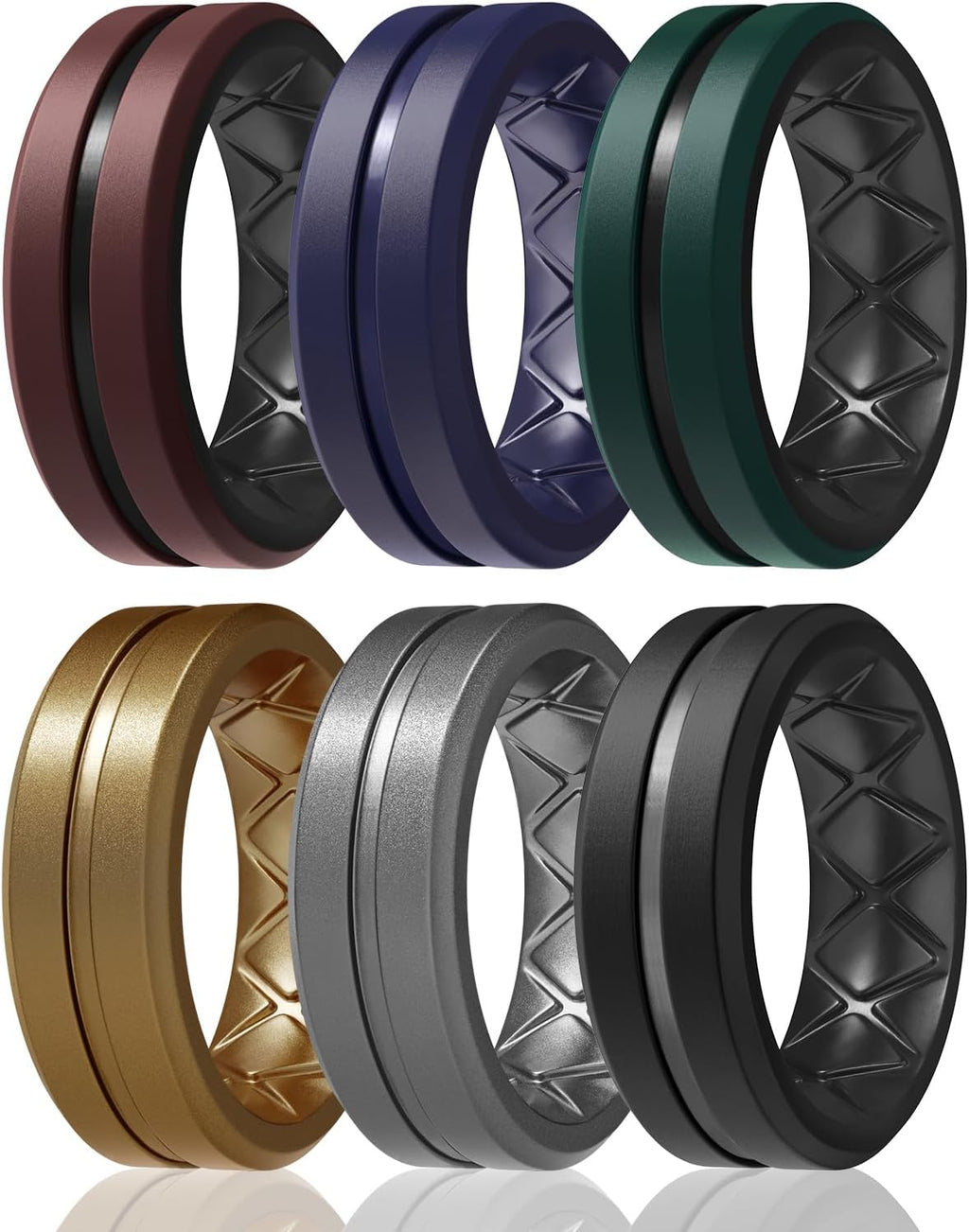 Egnaro Men's Silicone Ring 1/4/6 Multipack, Workout Travel Rubber Wedding Bands For Him, 8mm Width 2mm Thickness