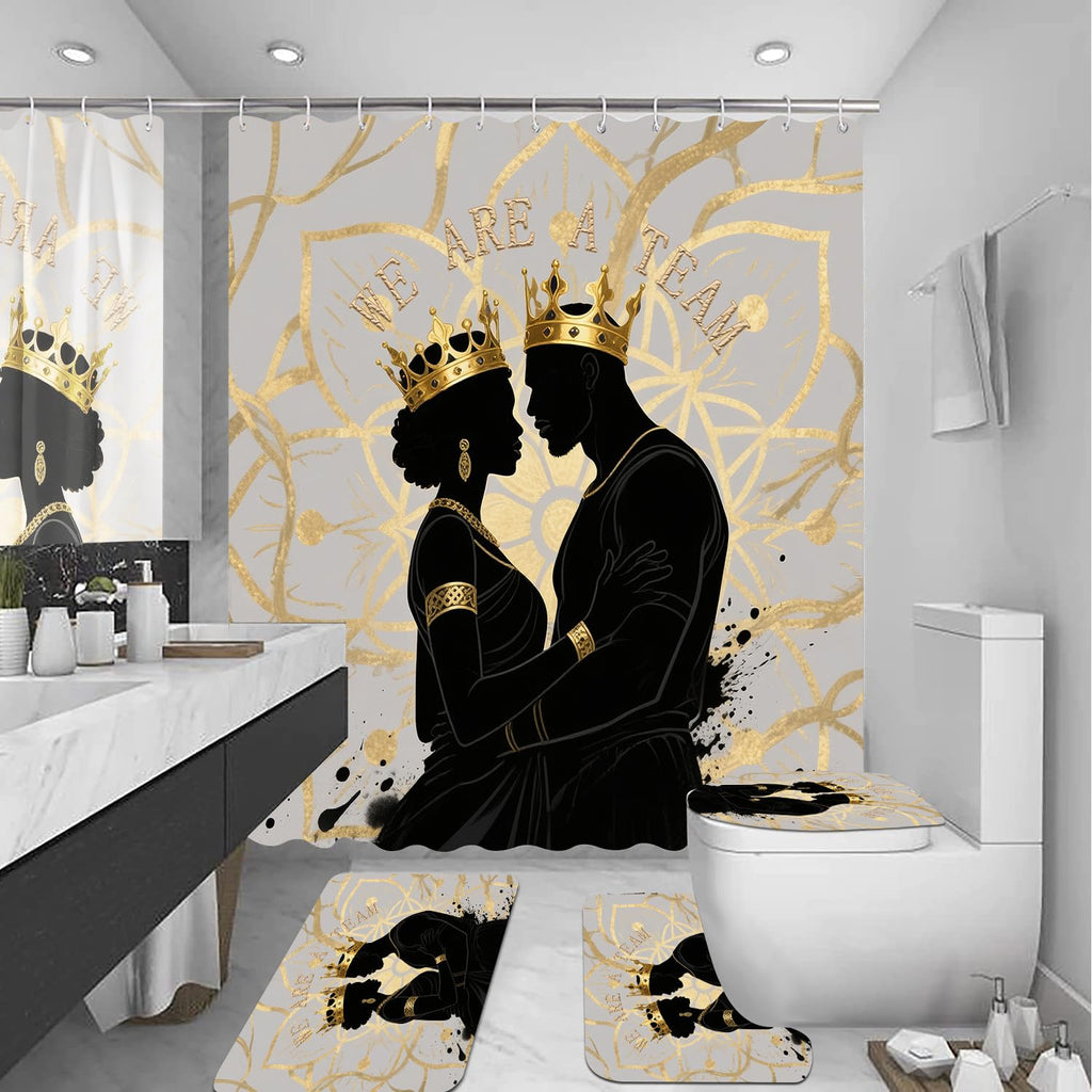 African American Shower Curtain Sets for Bathroom, Black Praying King Bathroom Sets with Waterproof Shower Curtain and Non-Slip Rugs Toilet Lid Cover Bath Mat, Cool Unique Man Bathroom Decor Sets