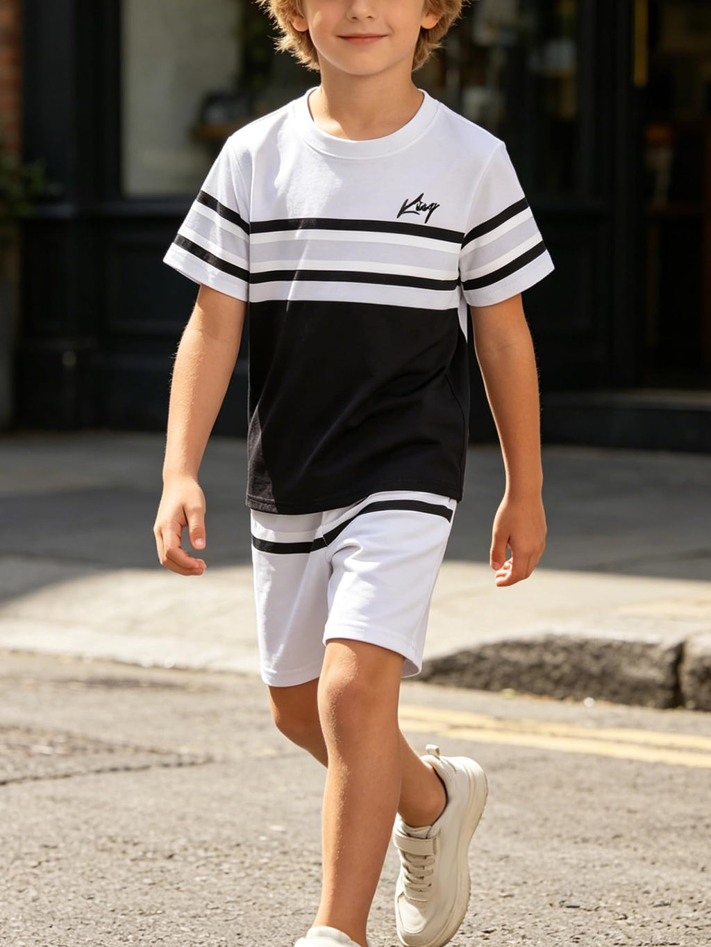 Boys Outfits Colorblock Stripe Top and Elastic Waist Shorts Kid Summer Fashion Clothing Set Casual Athletic Clothes
