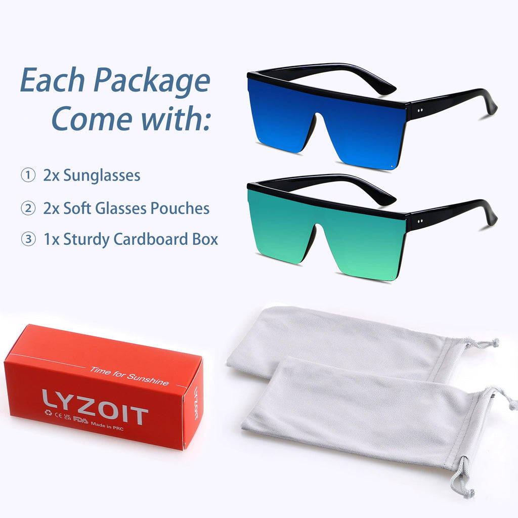 LYZOIT Square Oversized Sunglasses for Women Men Big Flat Top Fashion Shield Large UV Protection Rimless Shades