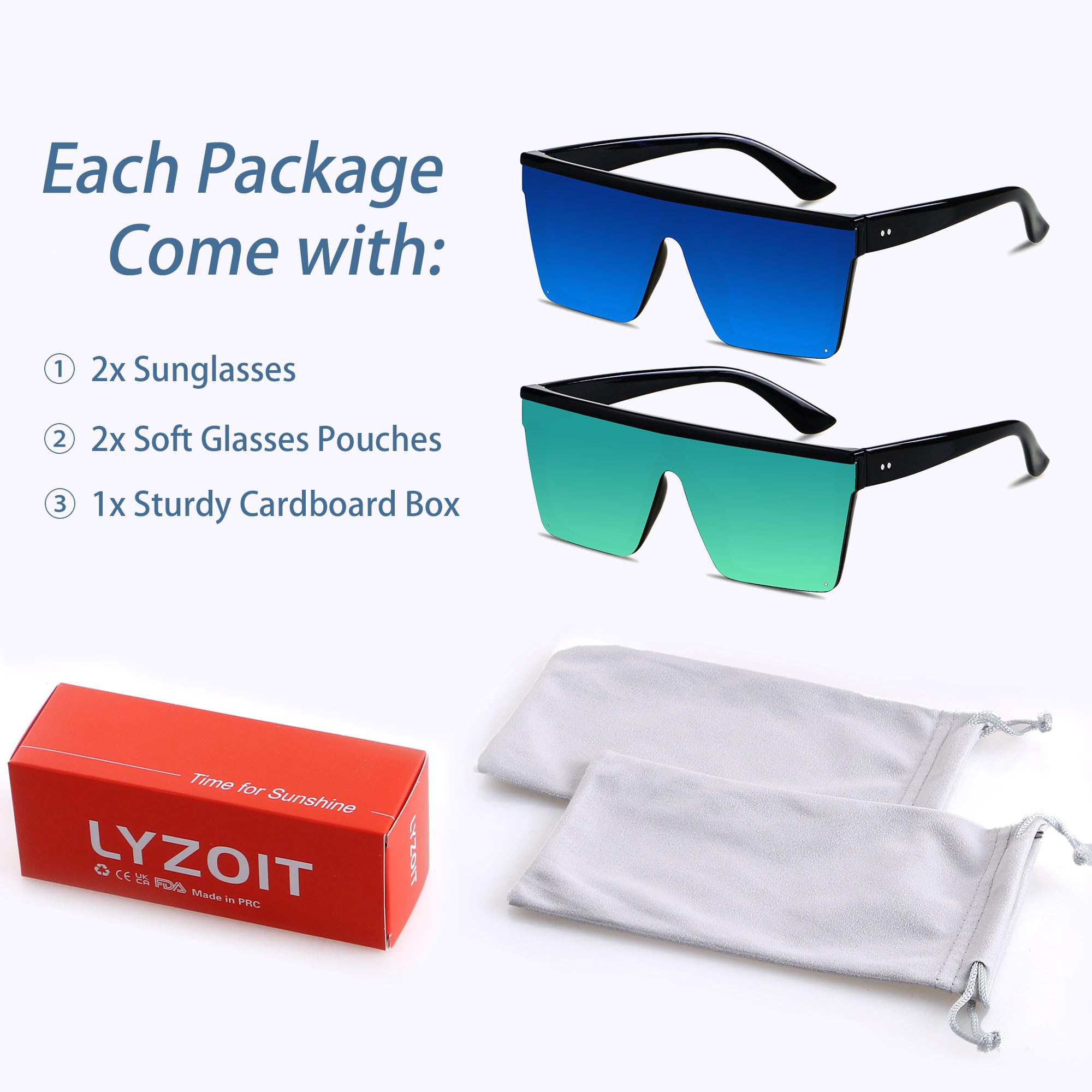 LYZOIT Square Oversized Sunglasses for Women Men Big Flat Top Fashion Shield Large UV Protection Rimless Shades