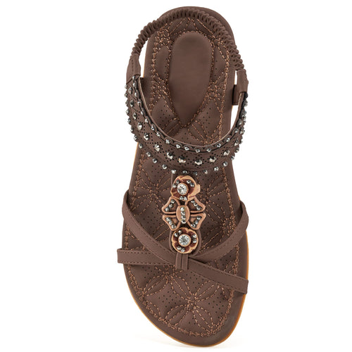 Alicegana Womens Sandals Shoes Comfort Walking with Non Slip on Casual Summer 2026 Shoes Dress Ankle Elastic Jeweled Bohemian Flats Vacation Wedding