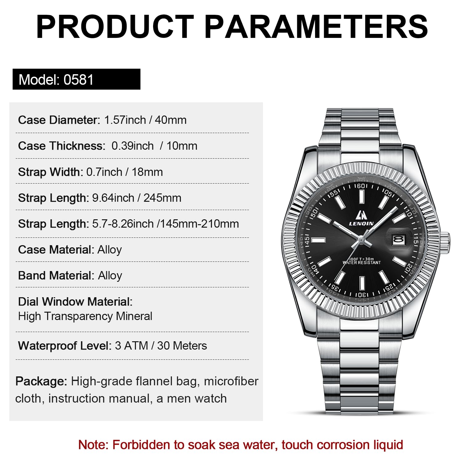 LN LENQIN Mens Watches Waterproof Stainless Steel Watch for Men Analog Quartz Fashion Business Designer Wristwatch