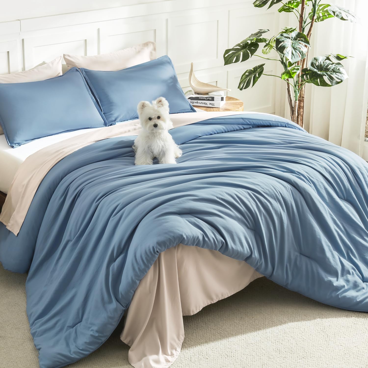 Litanika King Size Comforter Set, 3 Pieces Lightweight Solid Comforter King Size, All Season Fluffy Down Alternative Comforter Bed Set Quilt Blanket, Sage Green, King