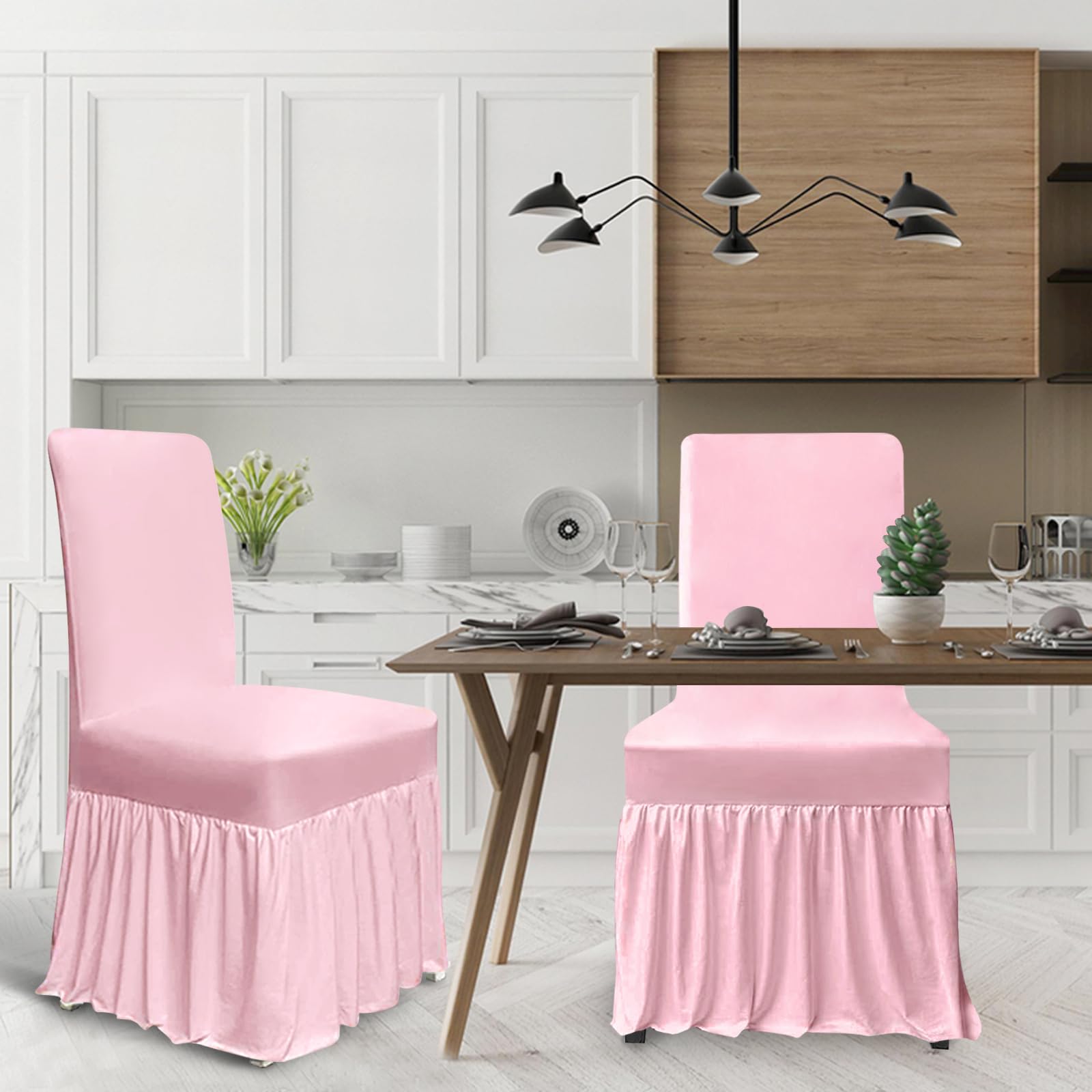 molasofa Chair Covers for Dining Room Set of 6 Stretch Chair Slipcovers with Skirt for Kitchen Seat Protectors Wedding Banquet Decor Kids Pets Spandex Fabric Washable (6pcs, Brown)