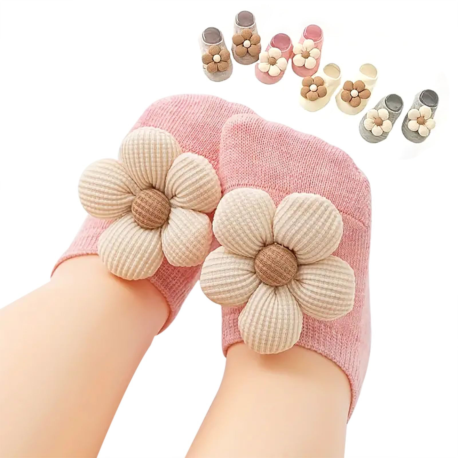 KEAINVRN 4Packs Baby Girls Socks,Flower Non-Slip Grips for Babies Toddler Princess Low Cut Ankle Socks for Girls