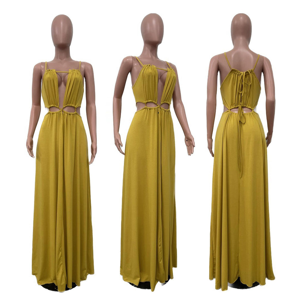 Geulis 2026 Women Summer Beach Dresses Sexy Cut Out Sleeveless Spaghetti Strap Halter Dress Flowy Maxi Vacation Dress