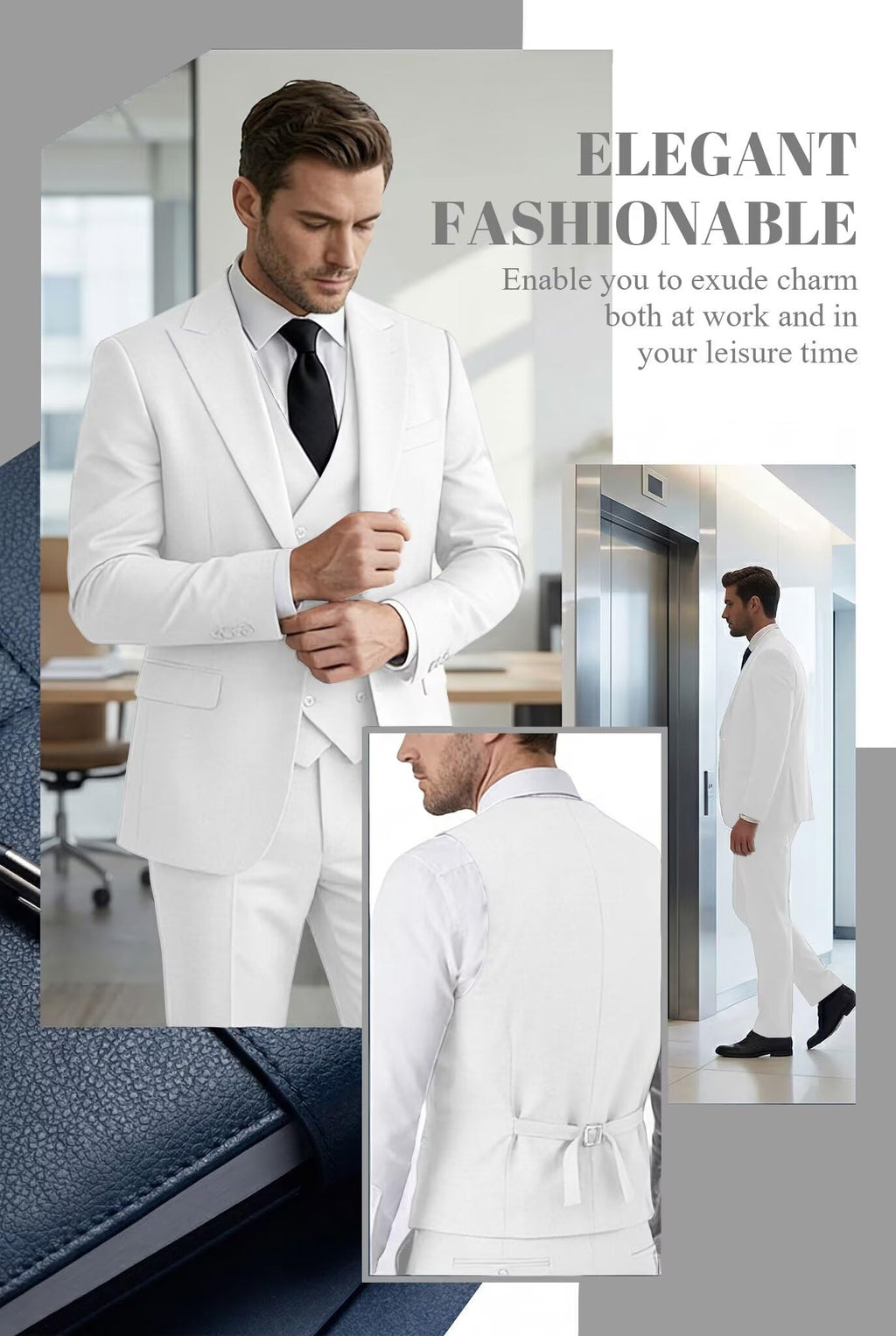 Mens Suit 3 Piece Double Breasted Suit Men Formal Business Tuxedos Blazer Vest Pants Set for Wedding Party Dinner