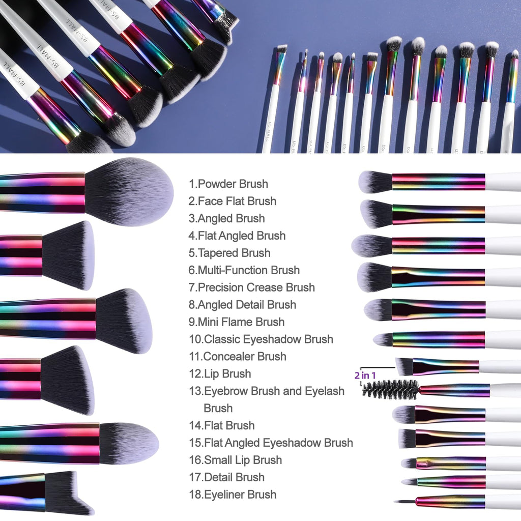BS-MALL Makeup Brush Set 18 Pcs Professional Foundation Powder Concealers Eyeshadow Blush Synthetic Makeup Brushes with Labeled instruction Black Case Upgraded Version