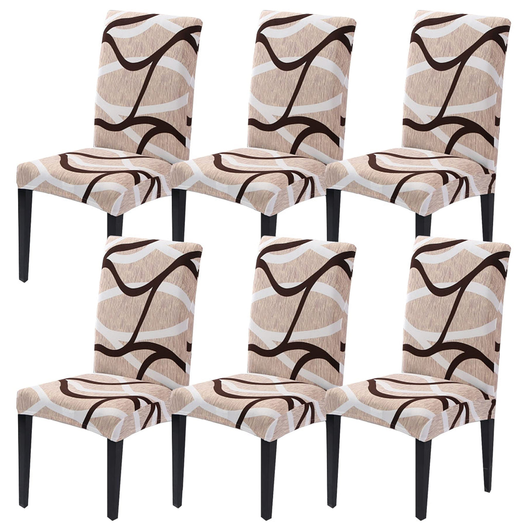 HZDHCLH 6 Pack Chair Covers for Dining Room,Soft Spandex Removable Washable Anti-dust Seat Slipcover, Protector for Hotel,Office,Ceremony,Banquet Wedding Party(Beige, Set of 6)