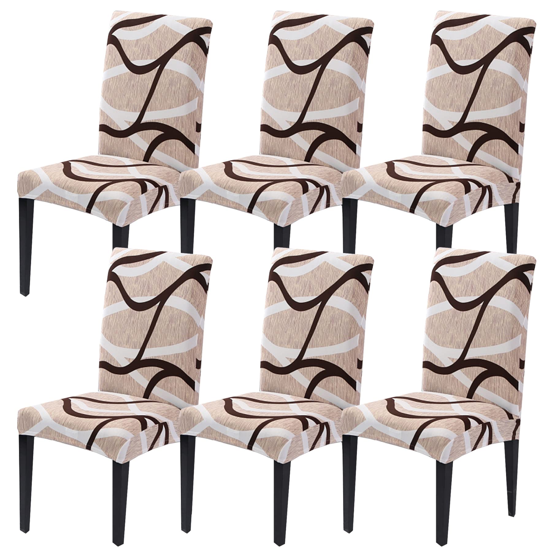 HZDHCLH 6 Pack Chair Covers for Dining Room,Soft Spandex Removable Washable Anti-dust Seat Slipcover, Protector for Hotel,Office,Ceremony,Banquet Wedding Party(Beige, Set of 6)