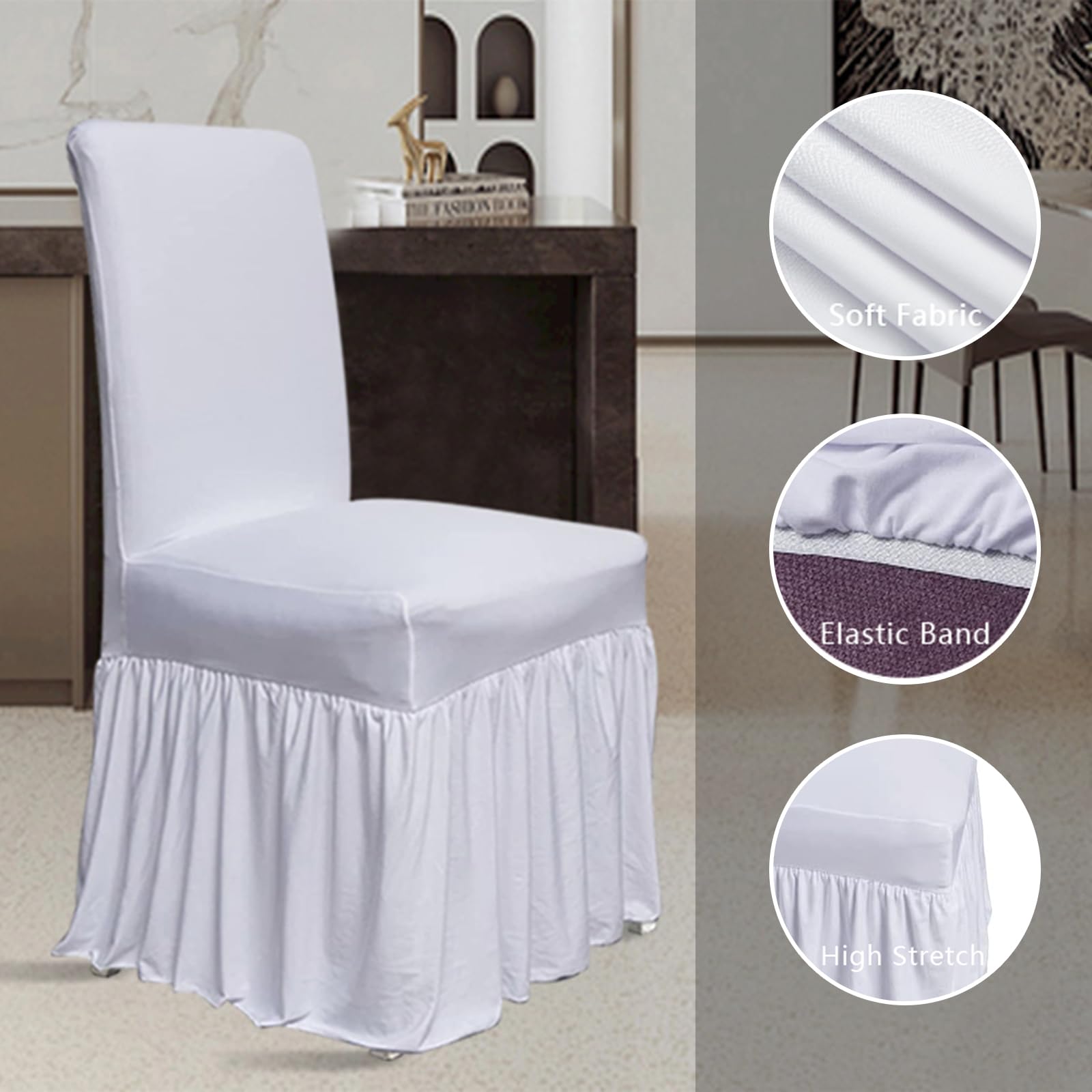 molasofa Chair Covers for Dining Room Set of 6 Stretch Chair Slipcovers with Skirt for Kitchen Seat Protectors Wedding Banquet Decor Kids Pets Spandex Fabric Washable (6pcs, Brown)