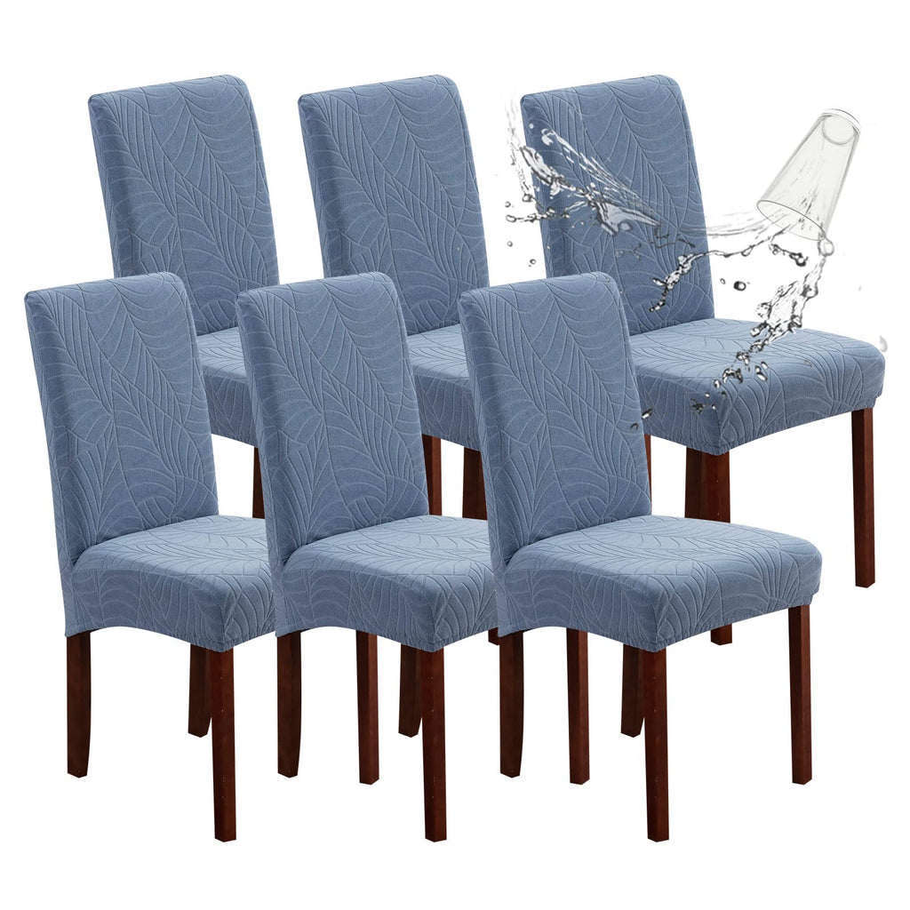 Genina Waterproof Chair Covers for Dining Room 6 Pack, Stretch Jacquard Dining Chair Cover Removable Washable Chair Protectors Cover for Kitchen, Home (Leaves-Warm Gray, 6 PCS)