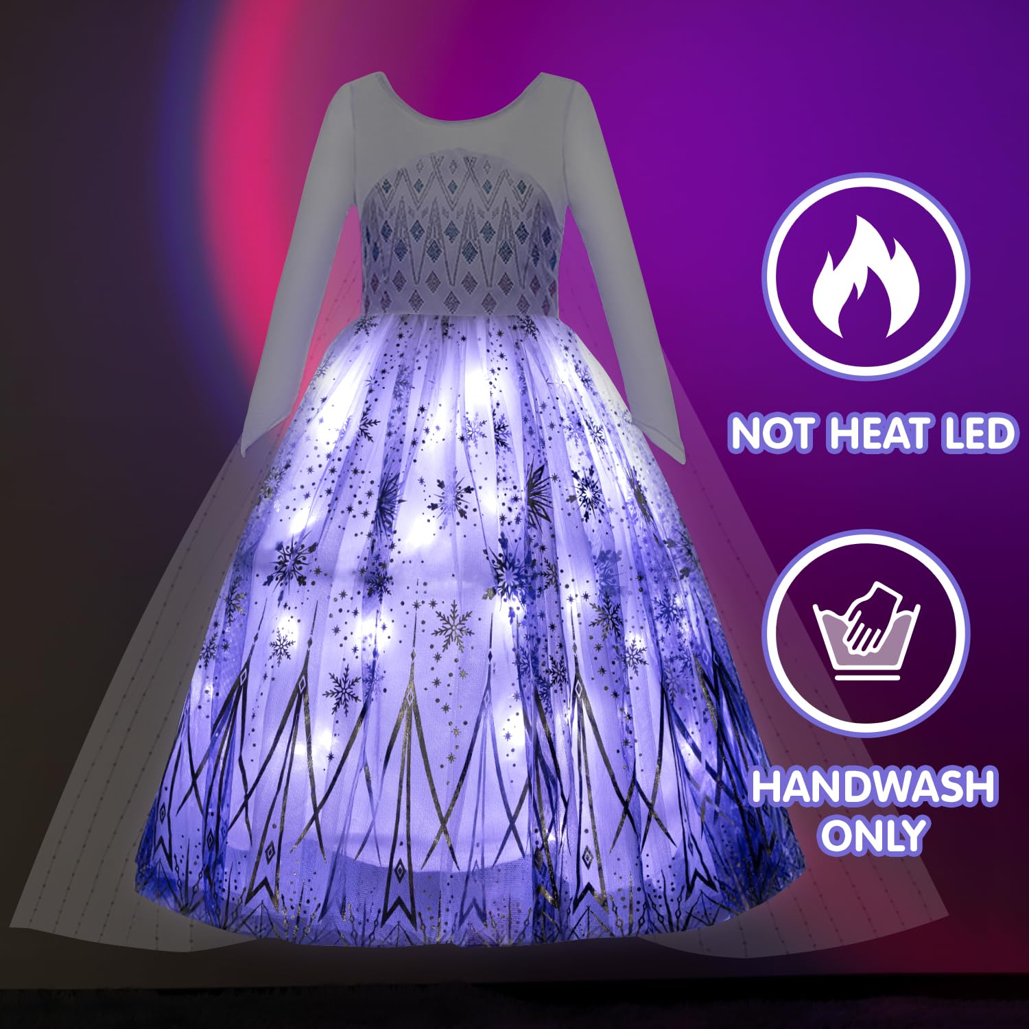 Princess Costume for Girls, RGB Light Up Princess Dress up Birthday Syncs Music App Control, Halloween costume 3-9