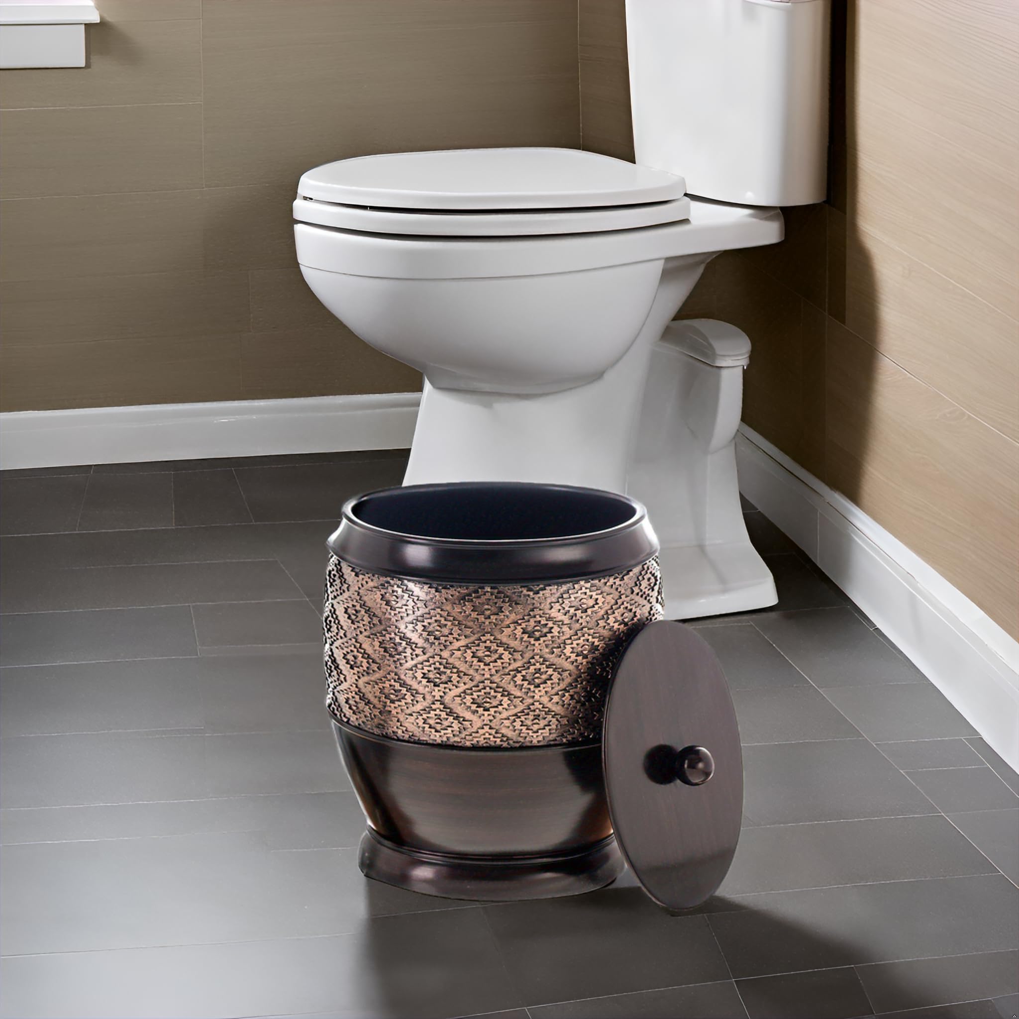 Creative Scents Dublin Brown Bathroom Accessories Set Complete - 4 Pc. Bathroom Sets Accessories, Luxury Bathroom Accessory Set - Soap Dispenser, Soap Dish, Tumbler & Toothbrush Holder Set