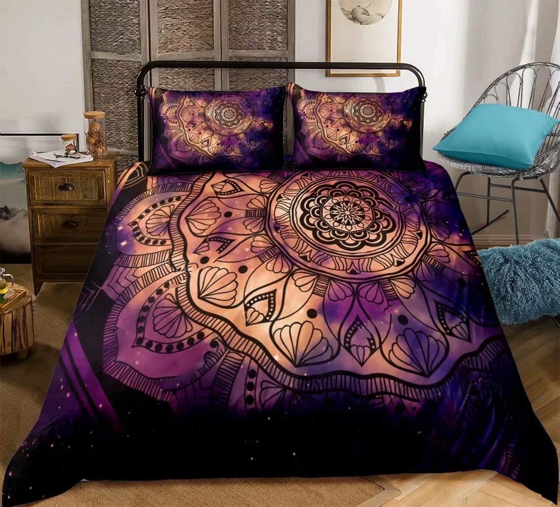 Buddha Comforter Set King, Indian Art Bohemian Mandala Zen Themed Buddha Eye Meditation Room Design Buddhist Decorative 3 Piece Quilt Set Lotus Flower Print Bedding Set(Gold Black)