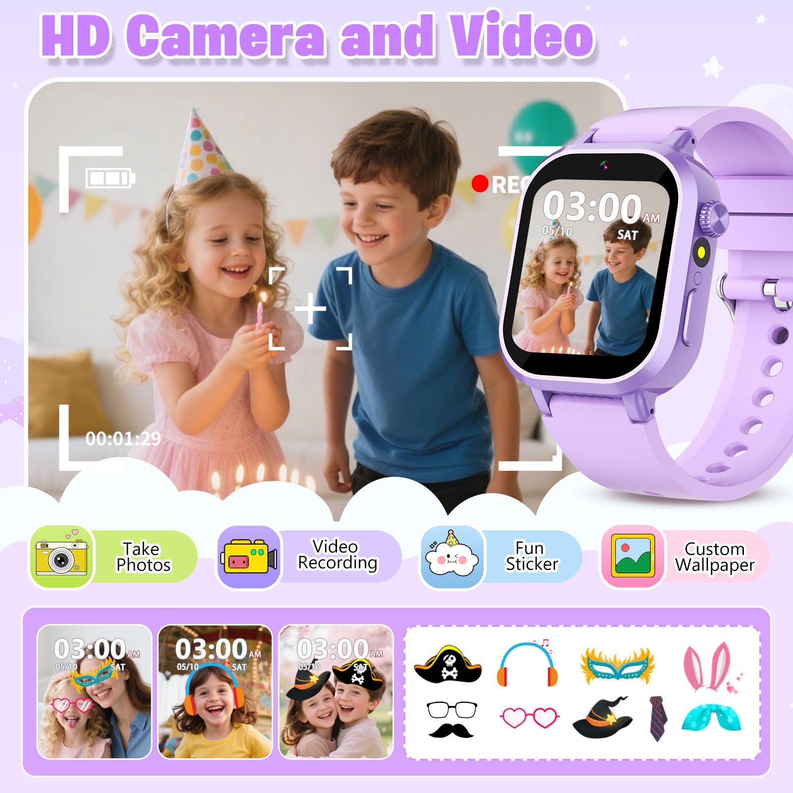 Wiszodet Kids Waterproof Smart Watch Boys Gift Age 3-12 with 39 Game HD Touch Screen Music Player Video Camera Pedometer Alarm Clock Birthday Gift for 6 7 8 9 Year Olds Blue
