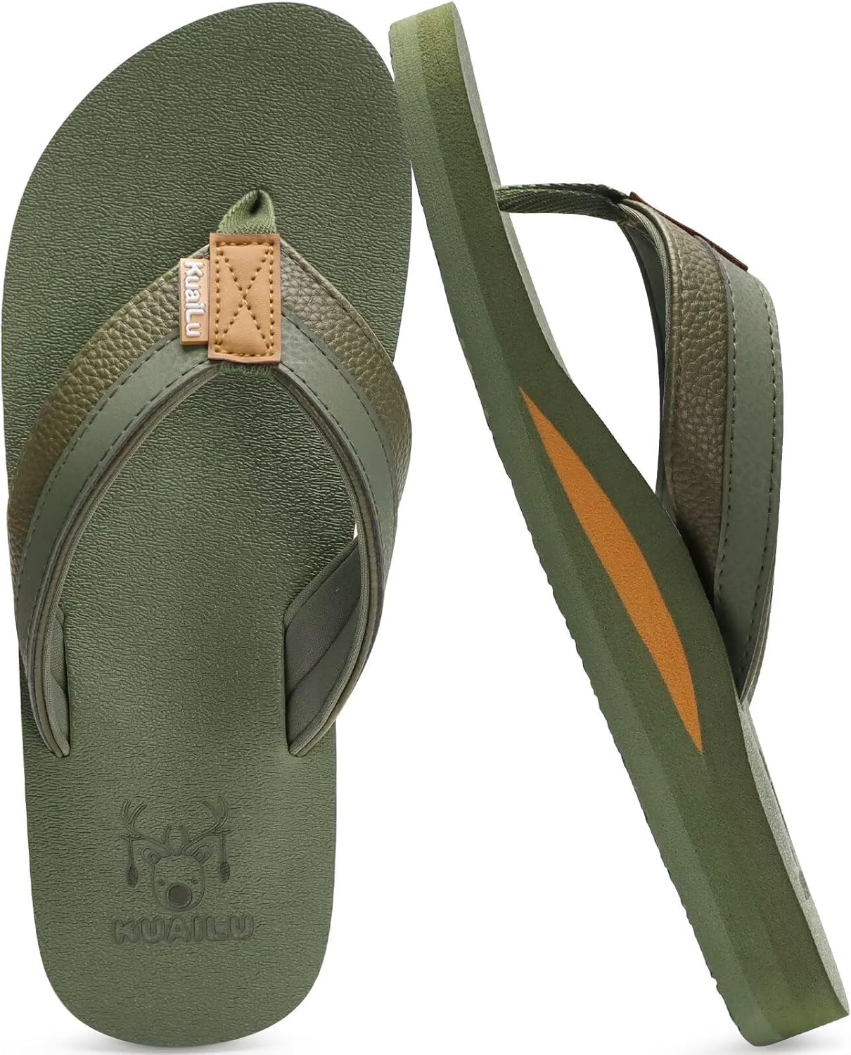 KuaiLu Men's Yoga Mat Leather Flip Flops with Arch Support Comfortable Cushion Walking Thong Sandals Slip On Indoor Outdoor