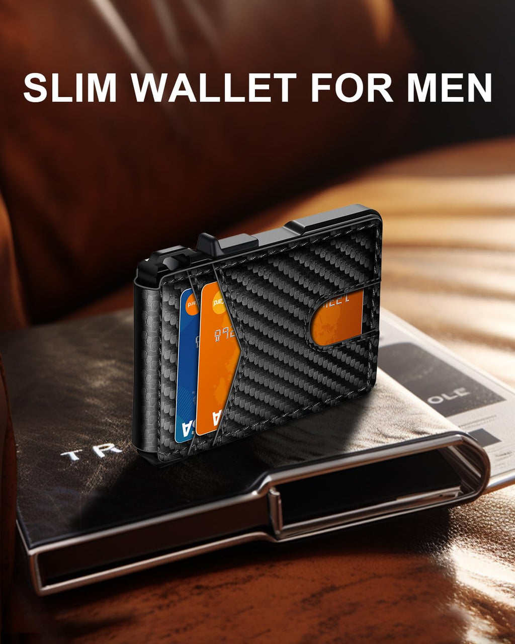 ZALVEX Wallet for Men, Mens Minimalist Wallet 9-13 Cards, Slim Compact Wallet with Money Clip & ID Window, RFID Blocking Smart Pop Up Card Wallet, Metal Aluminum Credit Card Holder Bifold Wallet