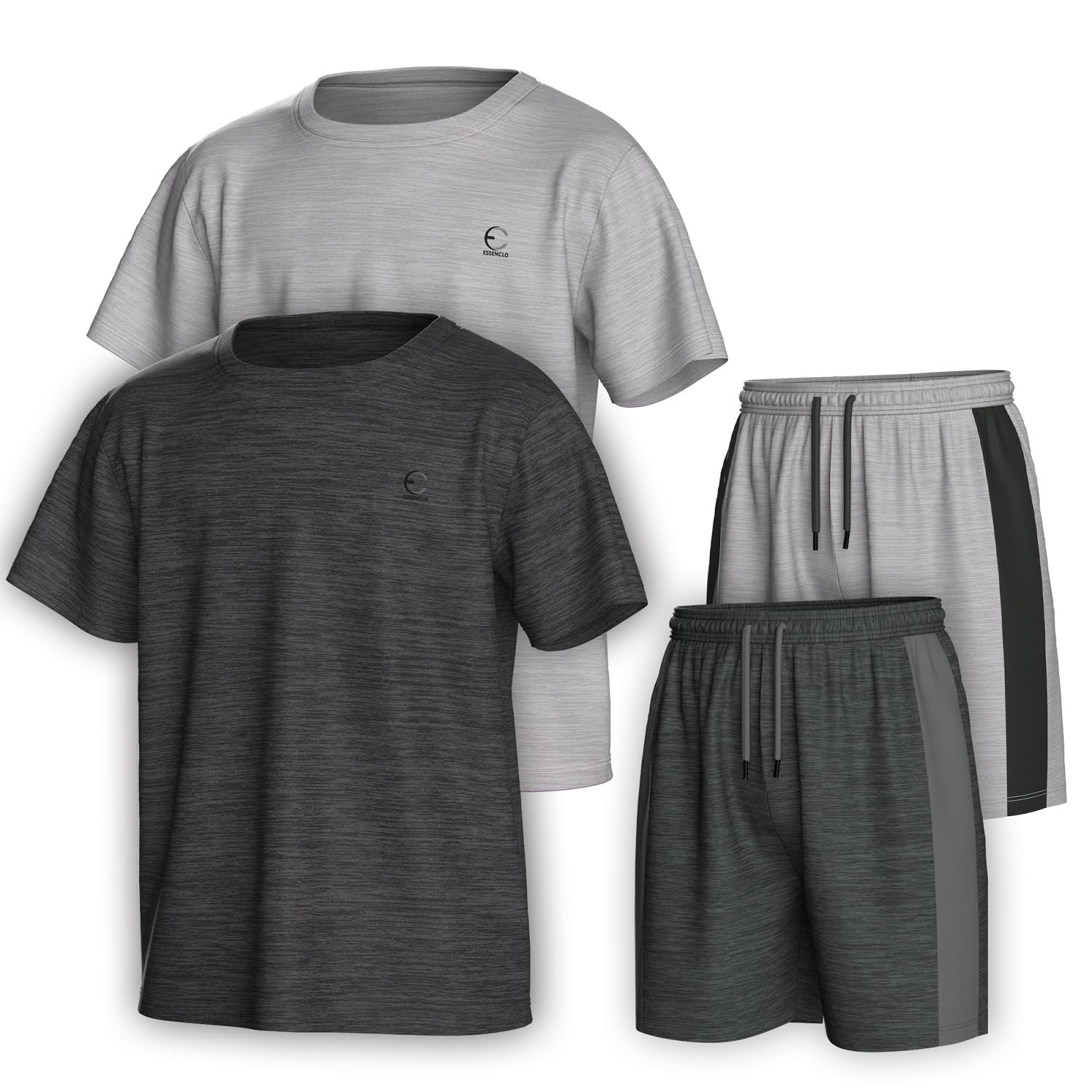 Boys Clothing Sets Tagless Loose Athletic Performance Crew Neck T-Shirt and Short Outfits Size 3-16 (4 Piece Set)