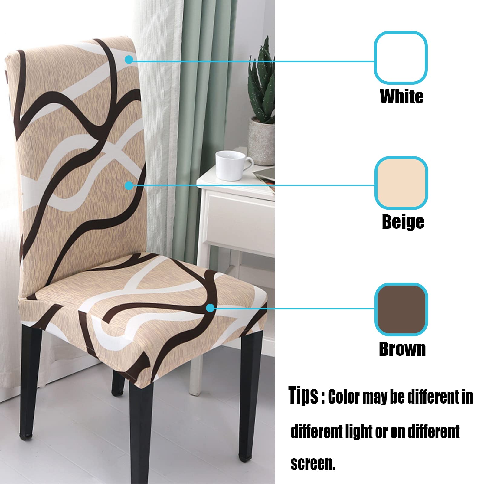 HZDHCLH 6 Pack Chair Covers for Dining Room,Soft Spandex Removable Washable Anti-dust Seat Slipcover, Protector for Hotel,Office,Ceremony,Banquet Wedding Party(Beige, Set of 6)