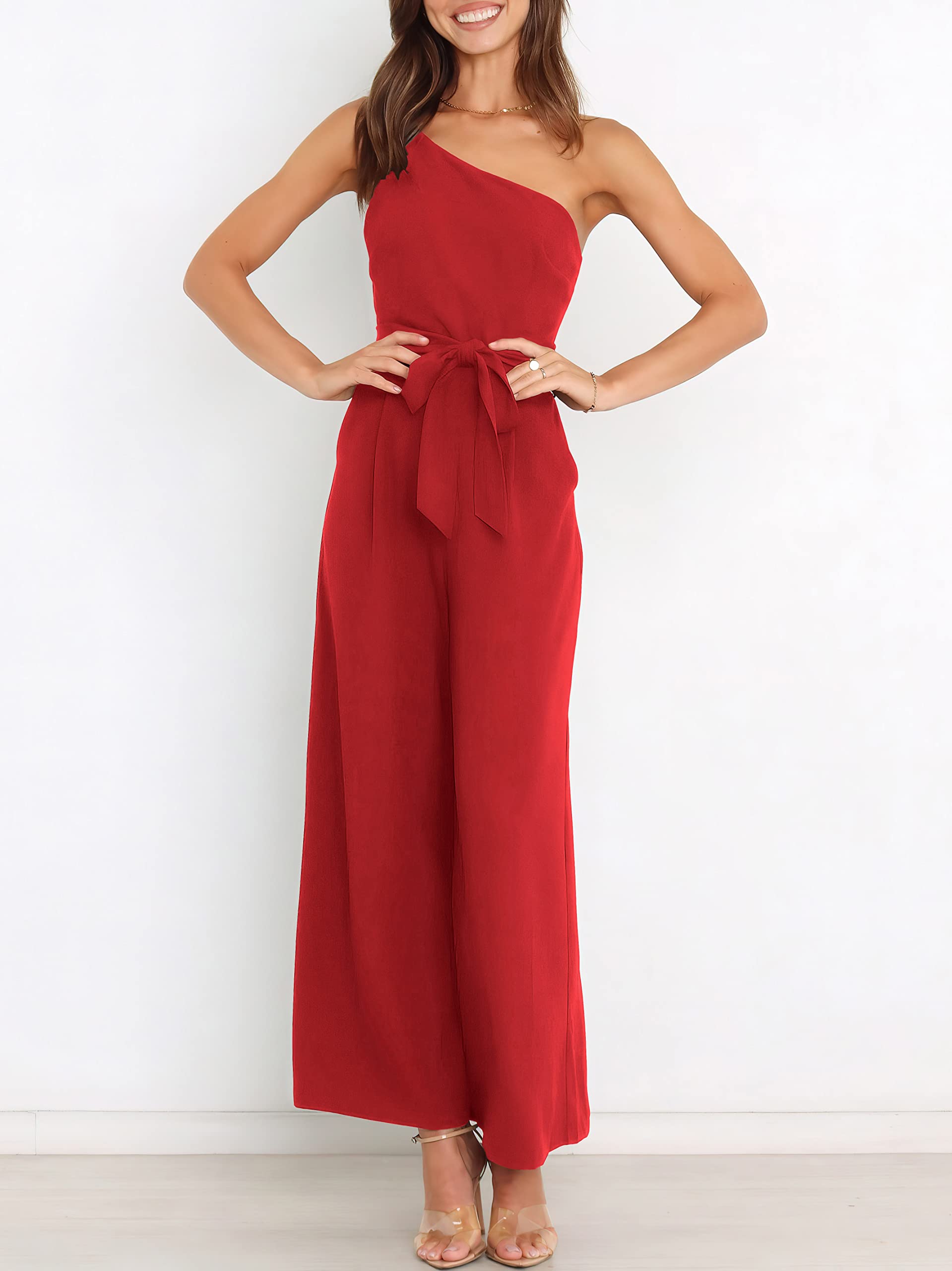 ANRABESS Women Summer Dressy Jumpsuits One Shoulder Sleeveless Casual Wide Leg Pants Romper Jumper 2026 Trendy Fall Outfits