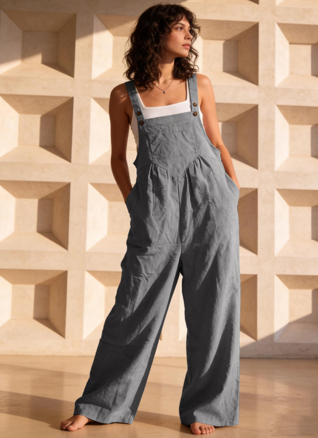 Women's Jumpsuits 2026 Summer Floral Overalls One Piece Outfits Sleeveless Wide Leg Pants Rompers with Pockets