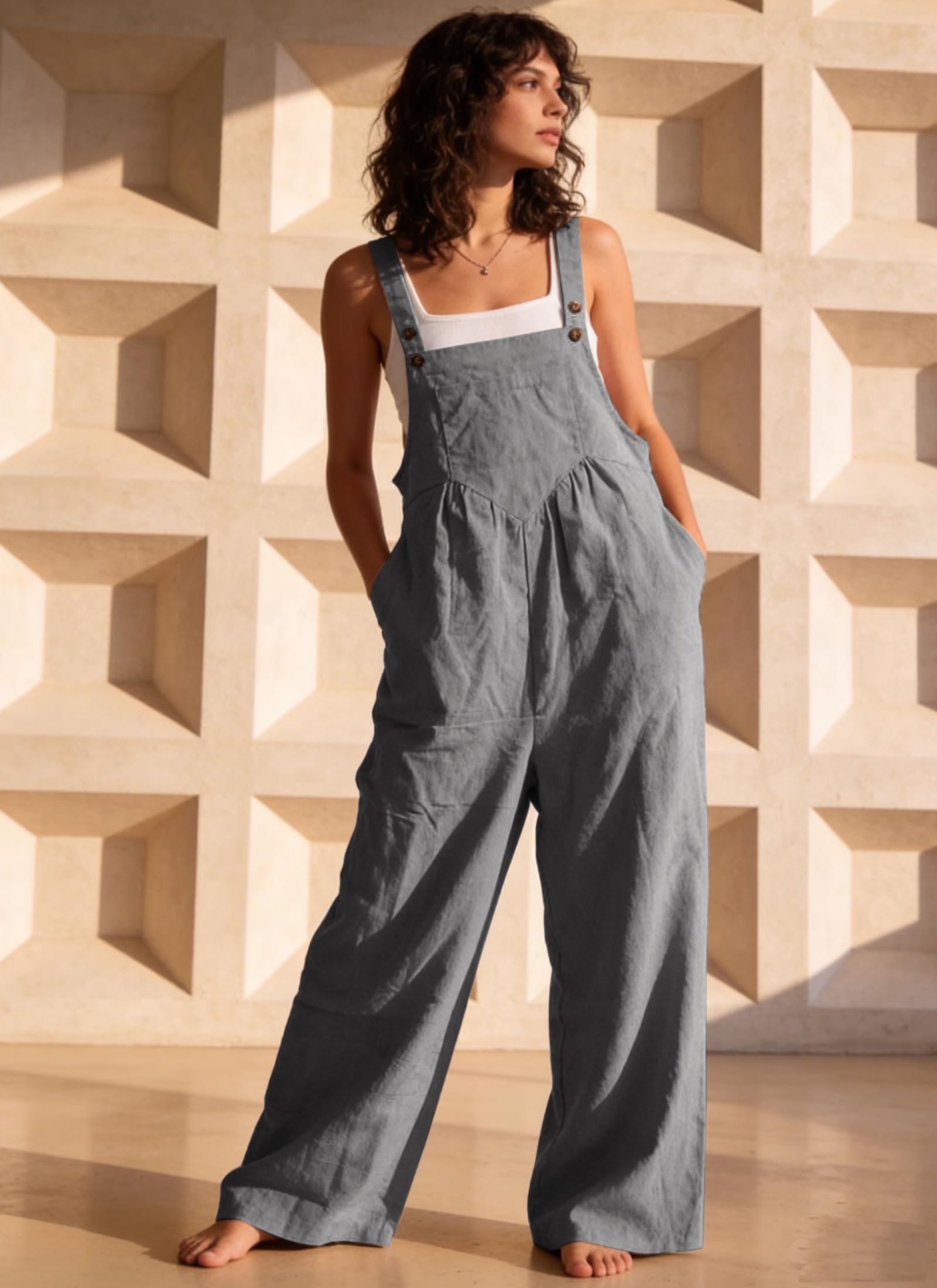 Women's Jumpsuits 2026 Summer Floral Overalls One Piece Outfits Sleeveless Wide Leg Pants Rompers with Pockets
