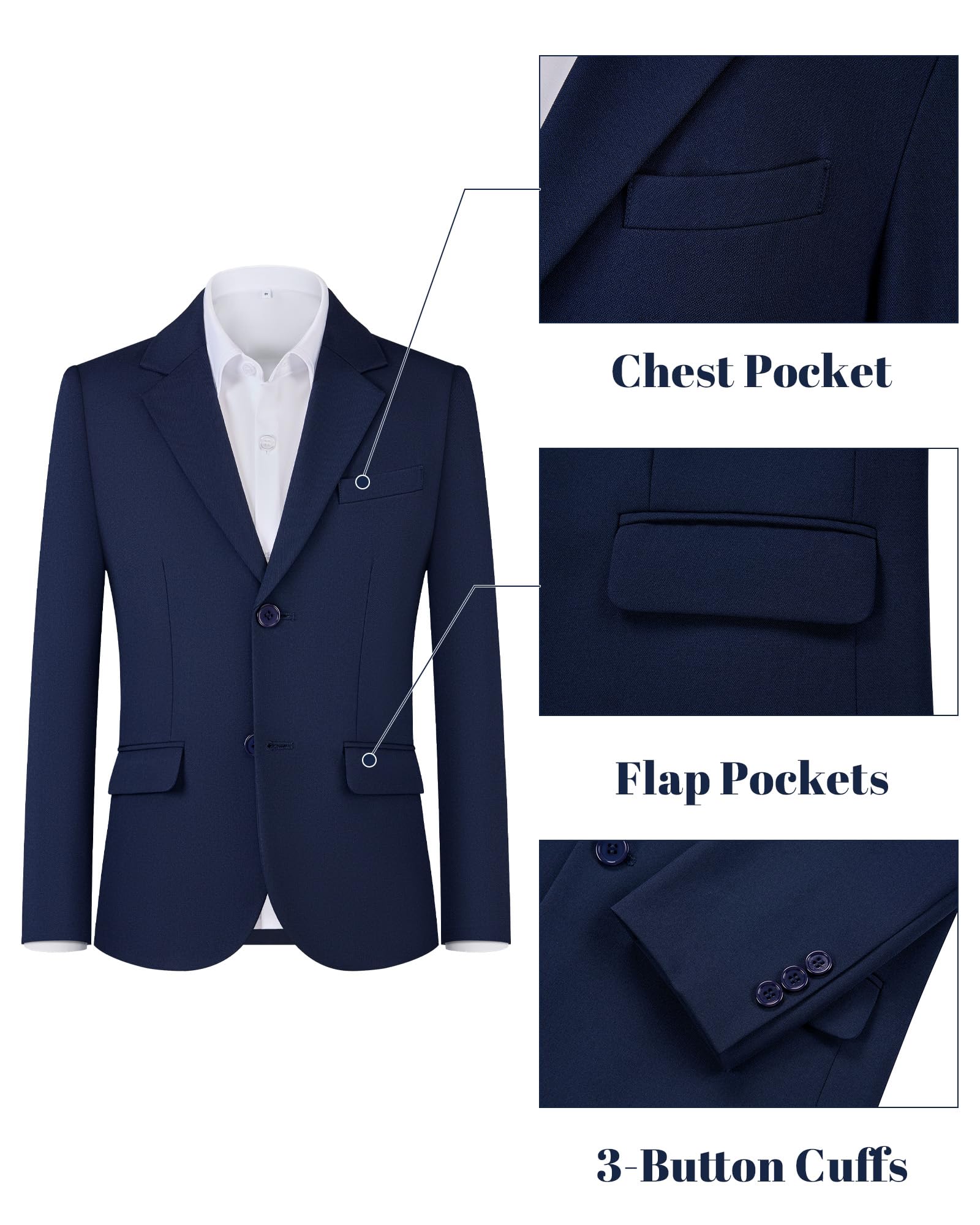 WULFUL Boys' Slim Fit Suit 3 Pieces:Jacket, Pants, Shirt,Summer Suit Set for Teens Boys Wedding Beach