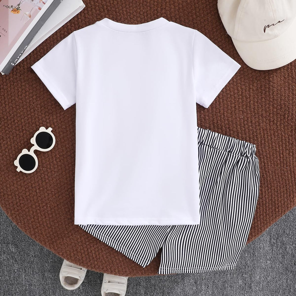 Kids Tween Boy Casual Clothing Set Letter Graphic Colorblock Tee +Shorts Summer Clothing Set 4-14 Years