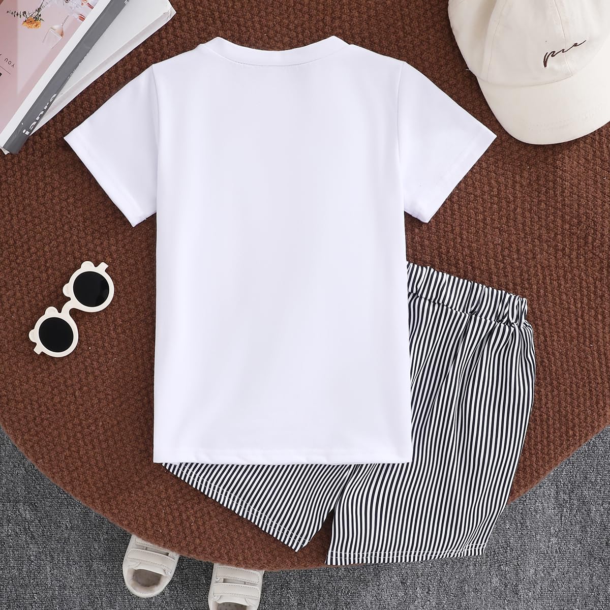 Kids Tween Boy Casual Clothing Set Letter Graphic Colorblock Tee +Shorts Summer Clothing Set 4-14 Years