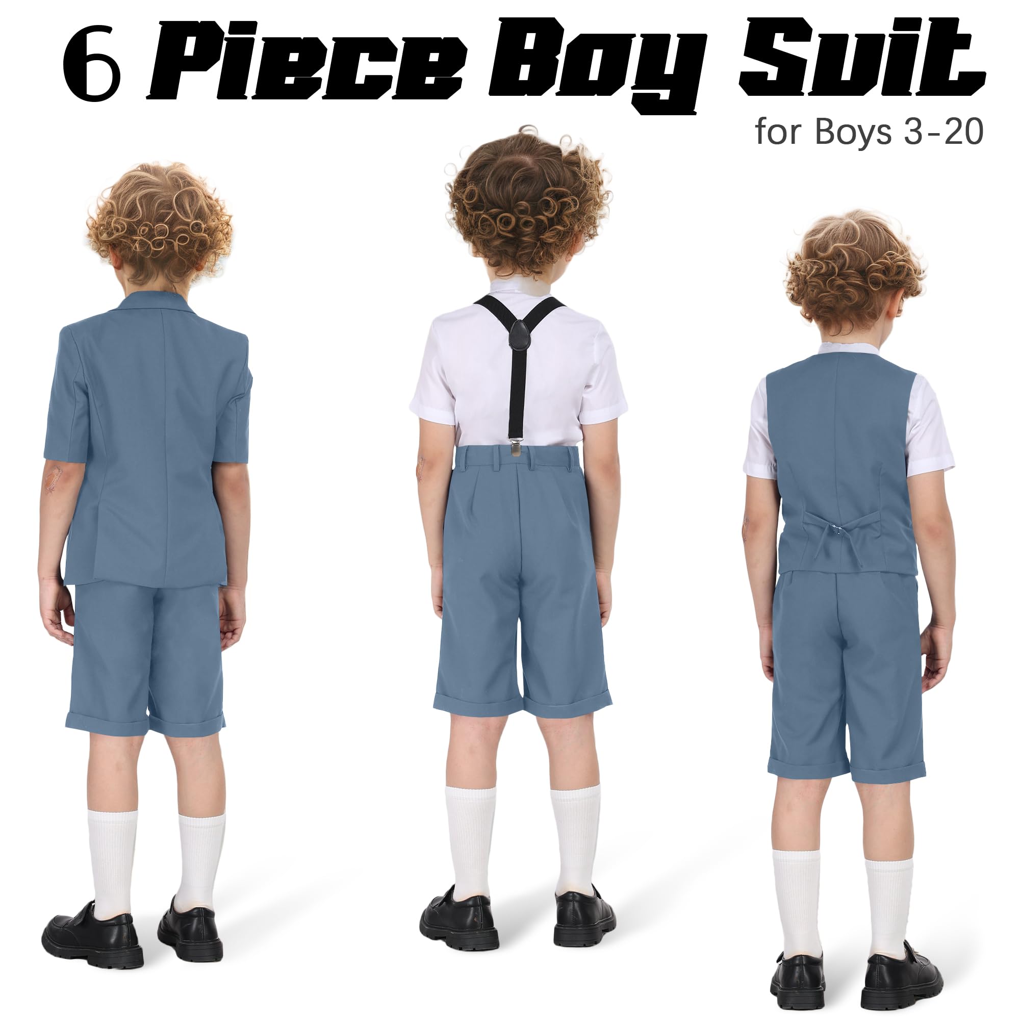 Short Suits for Boys Kid 6 Pieces Summer Tuxedo Formal Suit Beach Wedding Outfit for Teens Jacket Vest Shorts Pants Set