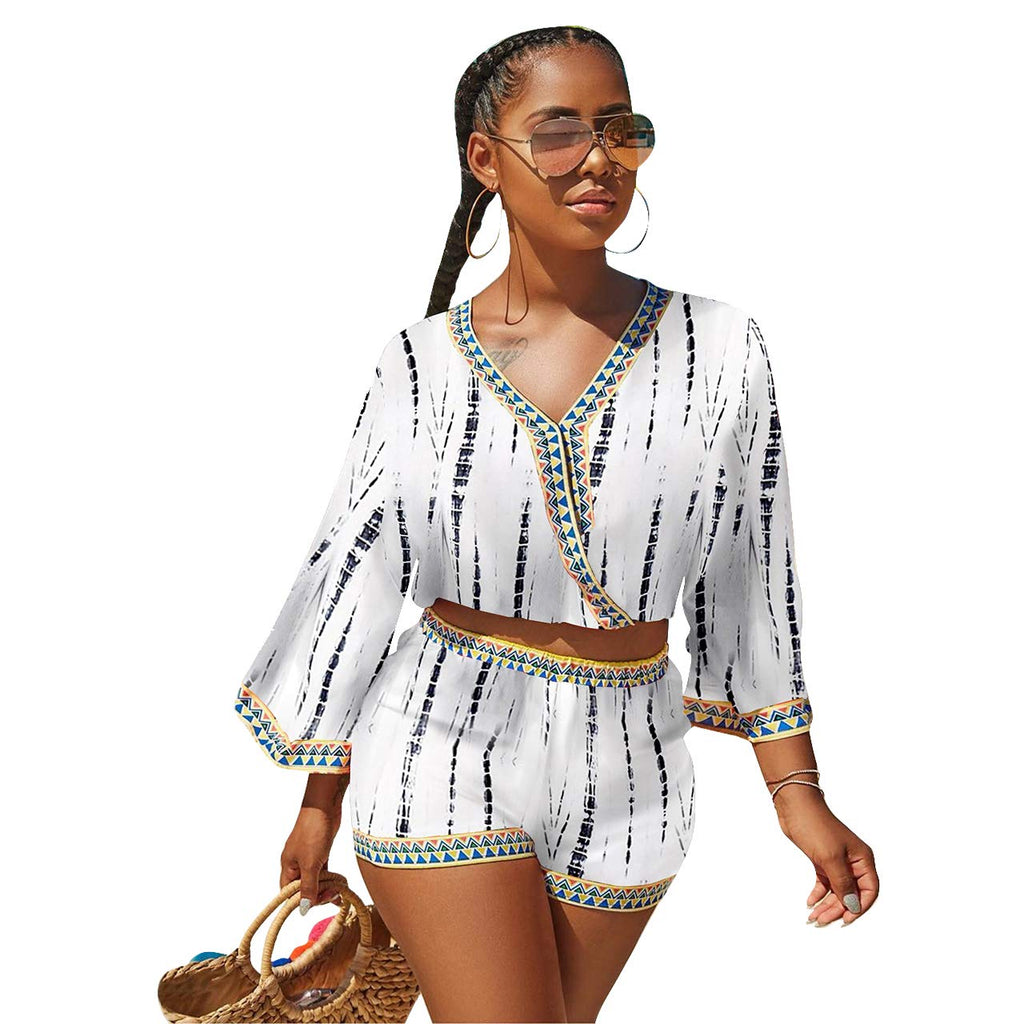 Sexy Two Piece Shorts Set - African Floral Jumpsuits Rompers Vacation Club Outfit