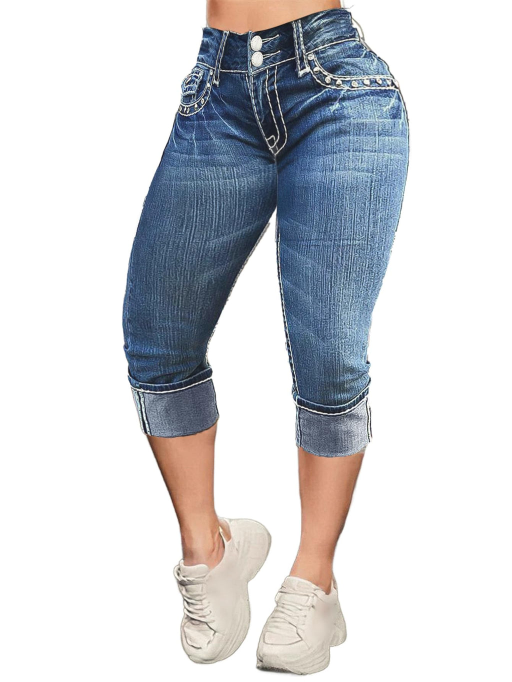 Flamingals High Waist Capris Jeans for Women Casual Summer Butt Lifting Skinny Denim Capri
