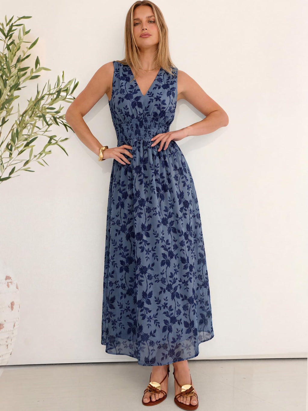 ANRABESS Womens Summer Floral Maxi Dress, A Line Tulle,Elegant for Wedding Guest & Beach Vacation,Flowy Casual Boho Outfits