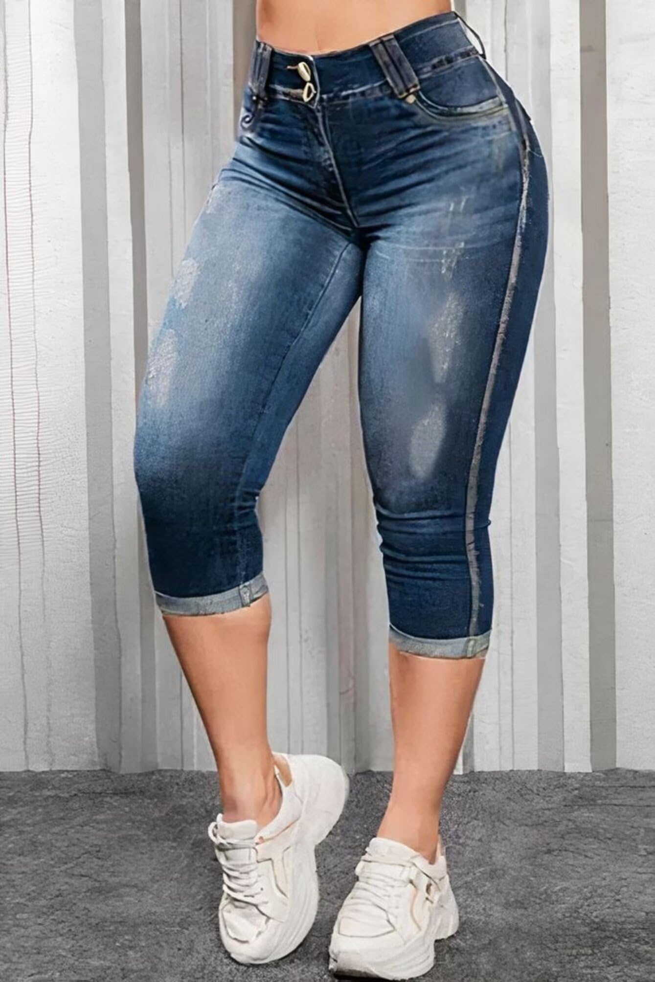 Flamingals High Waist Capris Jeans for Women Casual Summer Butt Lifting Skinny Denim Capri