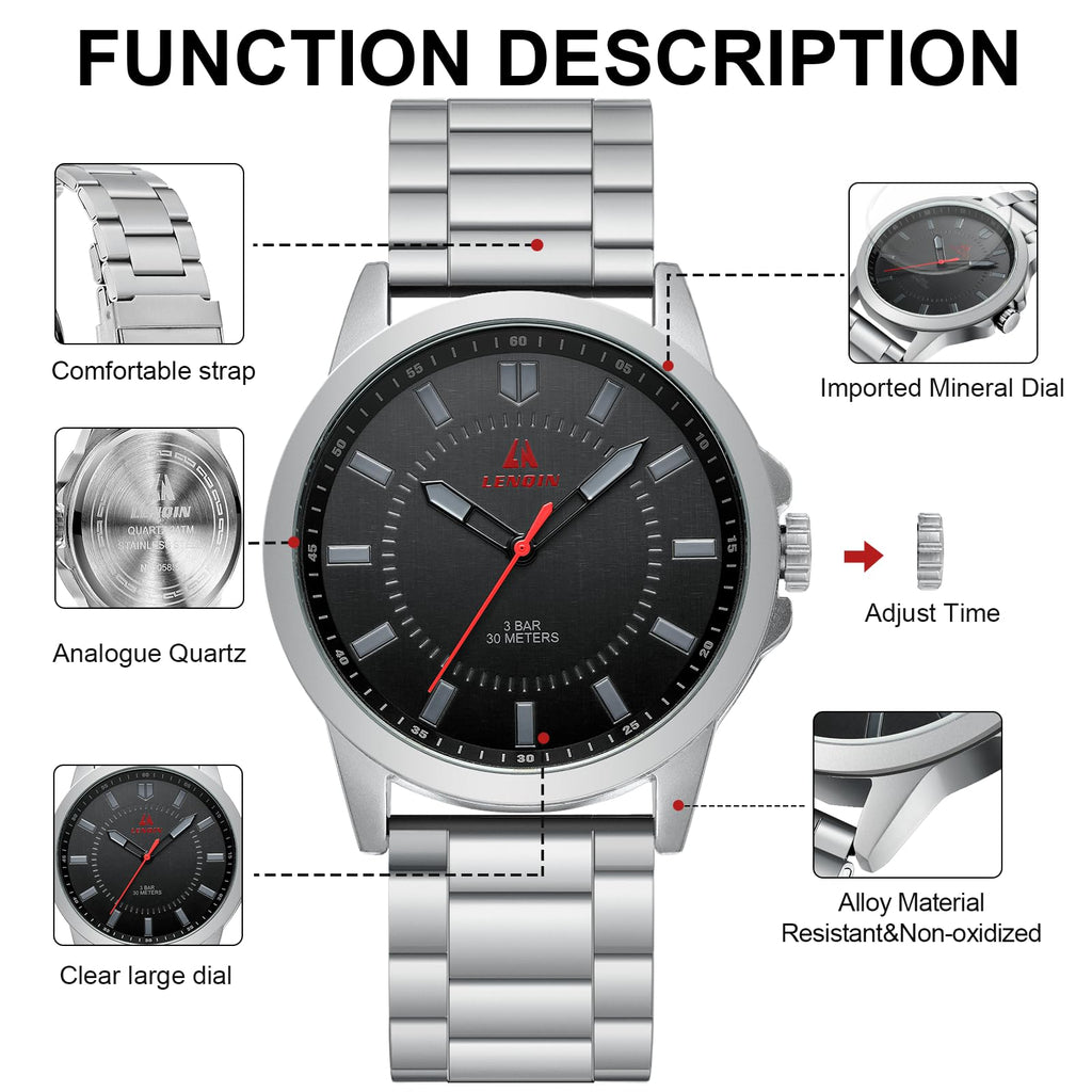 LN LENQIN Mens Watches Waterproof Stainless Steel Watch for Men Analog Quartz Fashion Business Designer Wristwatch