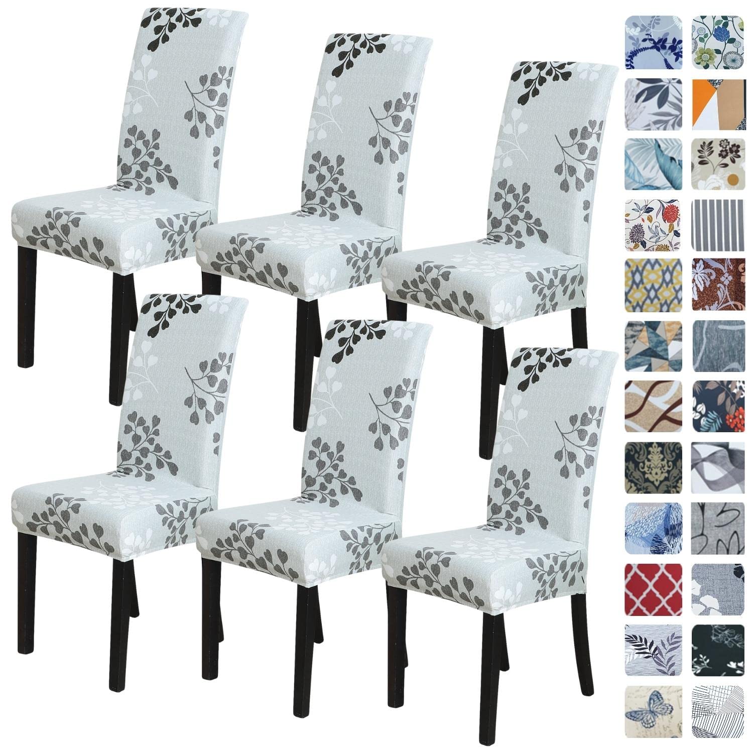 SPRINGRICO Chair Covers for Dining Room 6 Pack, Stretch Dining Chair Cover, Washable Spandex Kitchen Parsons Chair Slipcovers, Removable Seat Protector for Home or Party (Set of 6, Floral Beige)