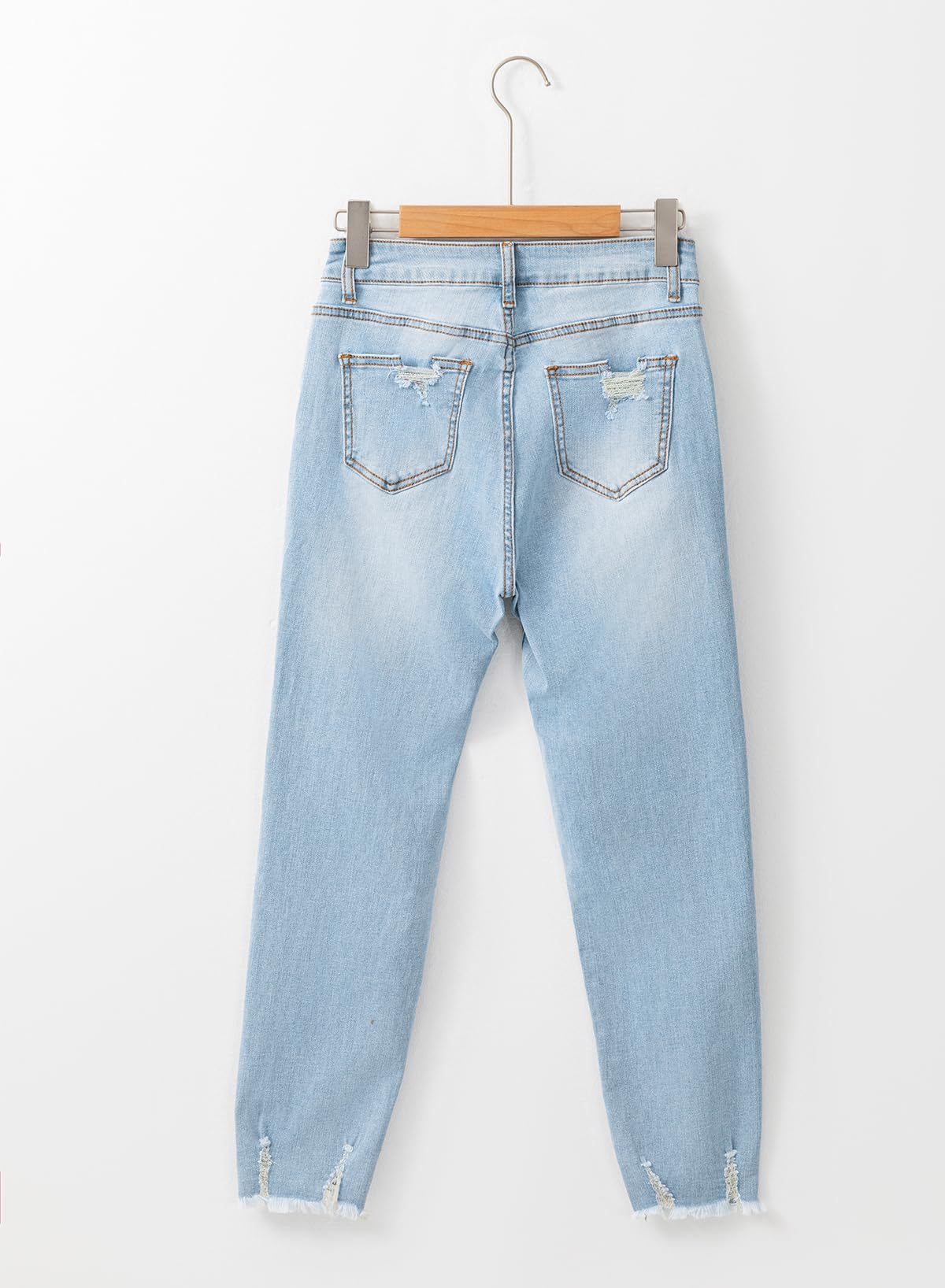 EVALESS Women's High Waisted Tummy Control Straight Ankle Ripped Jeans