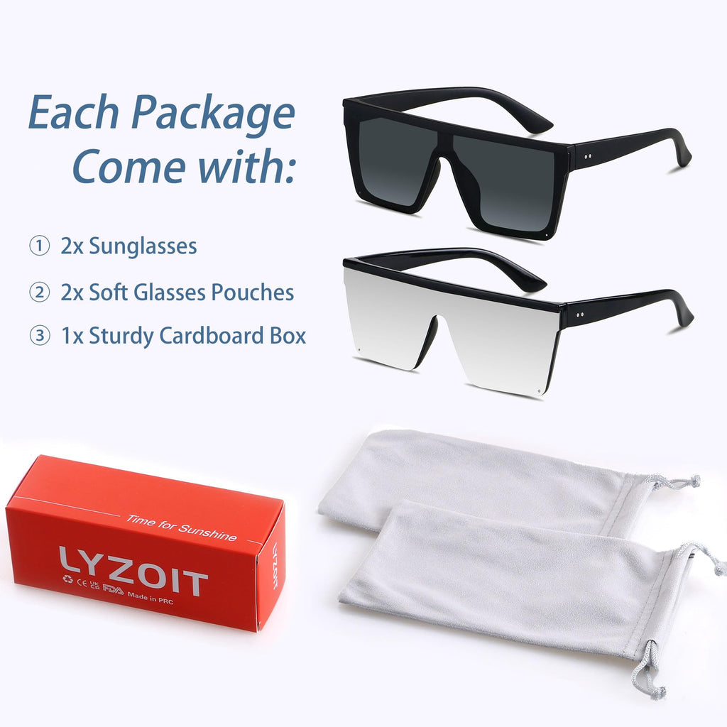 LYZOIT Square Oversized Sunglasses for Women Men Big Flat Top Fashion Shield Large UV Protection Rimless Shades